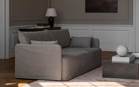 PLINTH Coffee Table White-Brown Marble