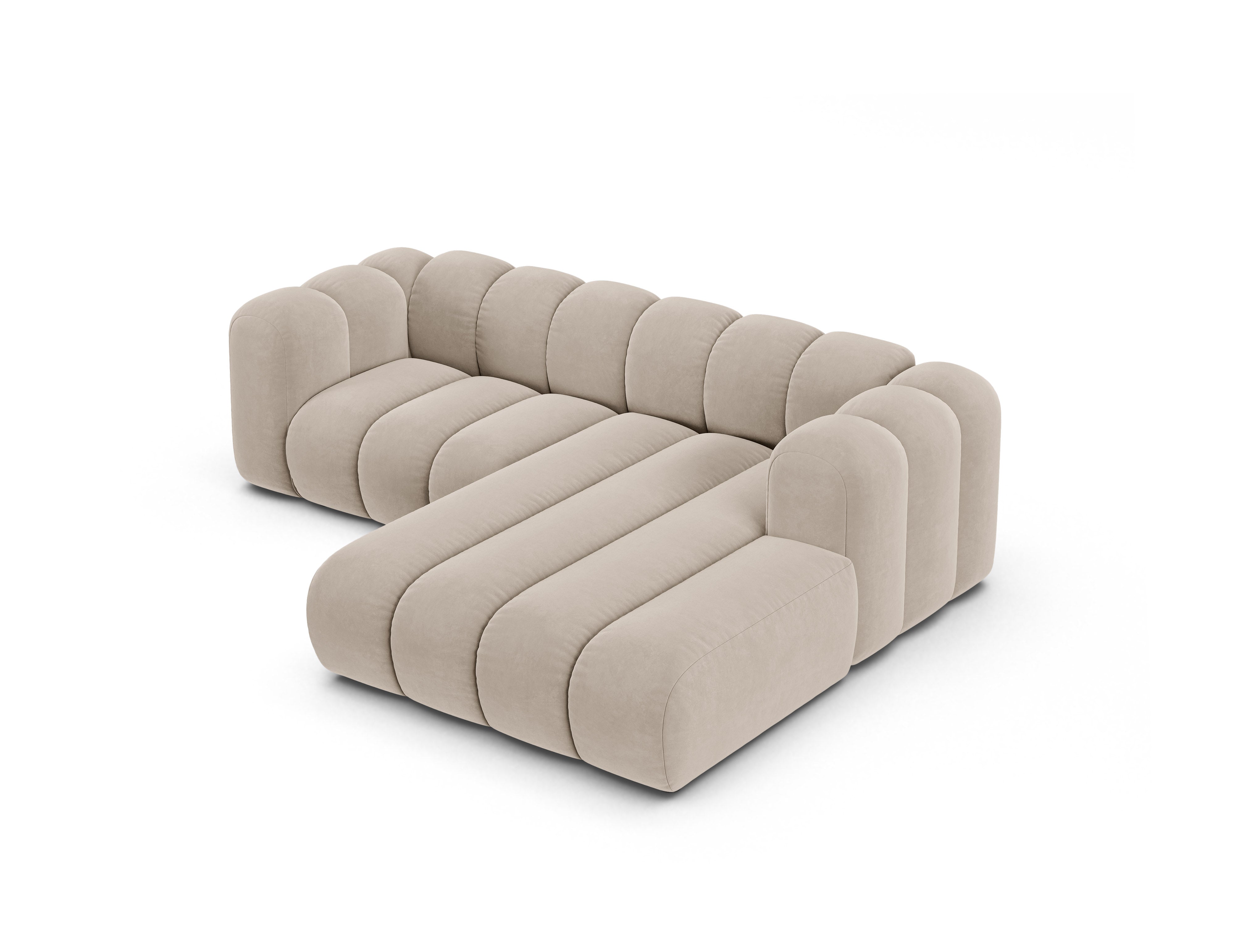Narożnik aksamitny 3-osobowy prawostronny LUPINE beżowy – sofa narożna