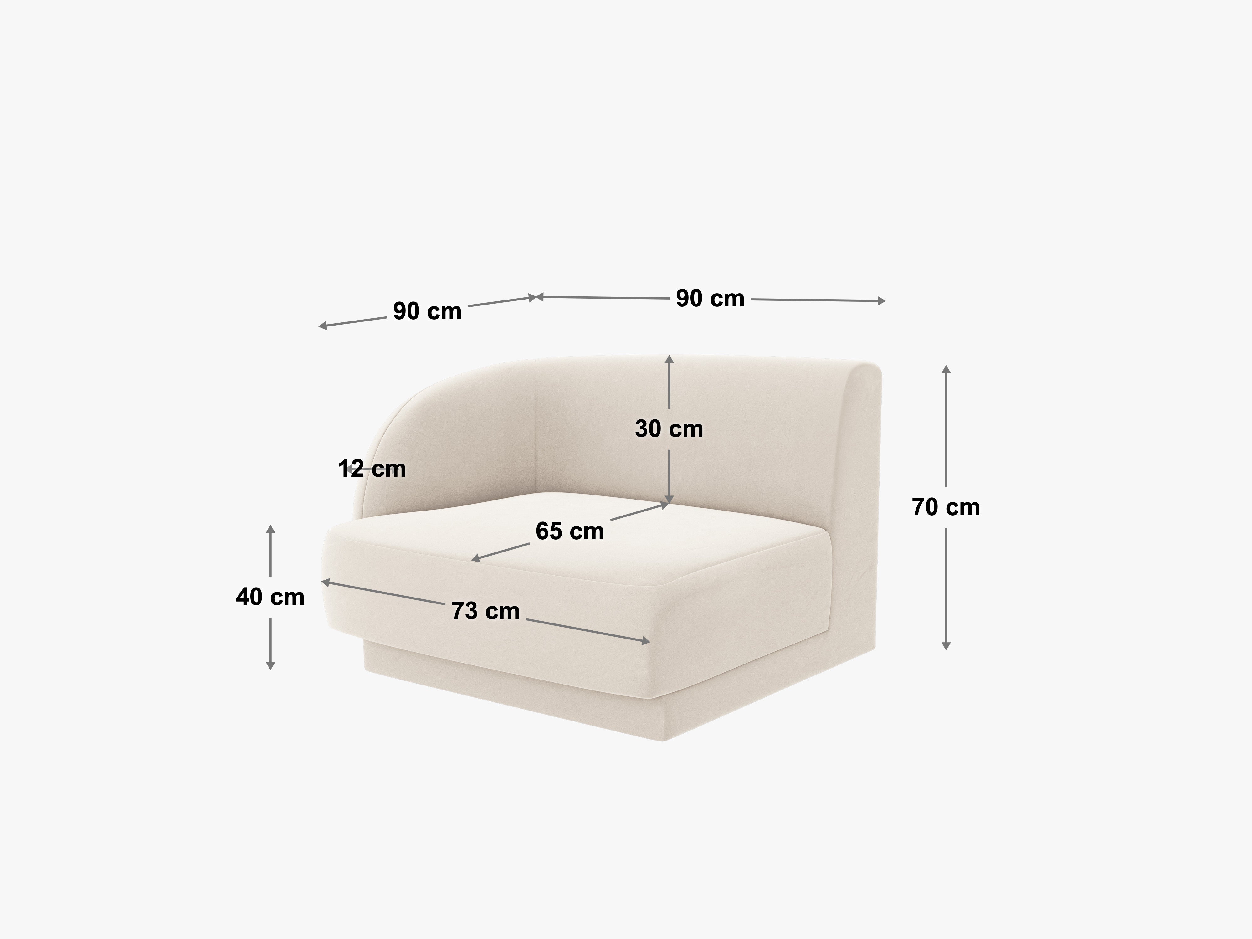 Sofa modułowa aksamitna MILEY - moduł lewostronny żółty – styl minimalistyczny