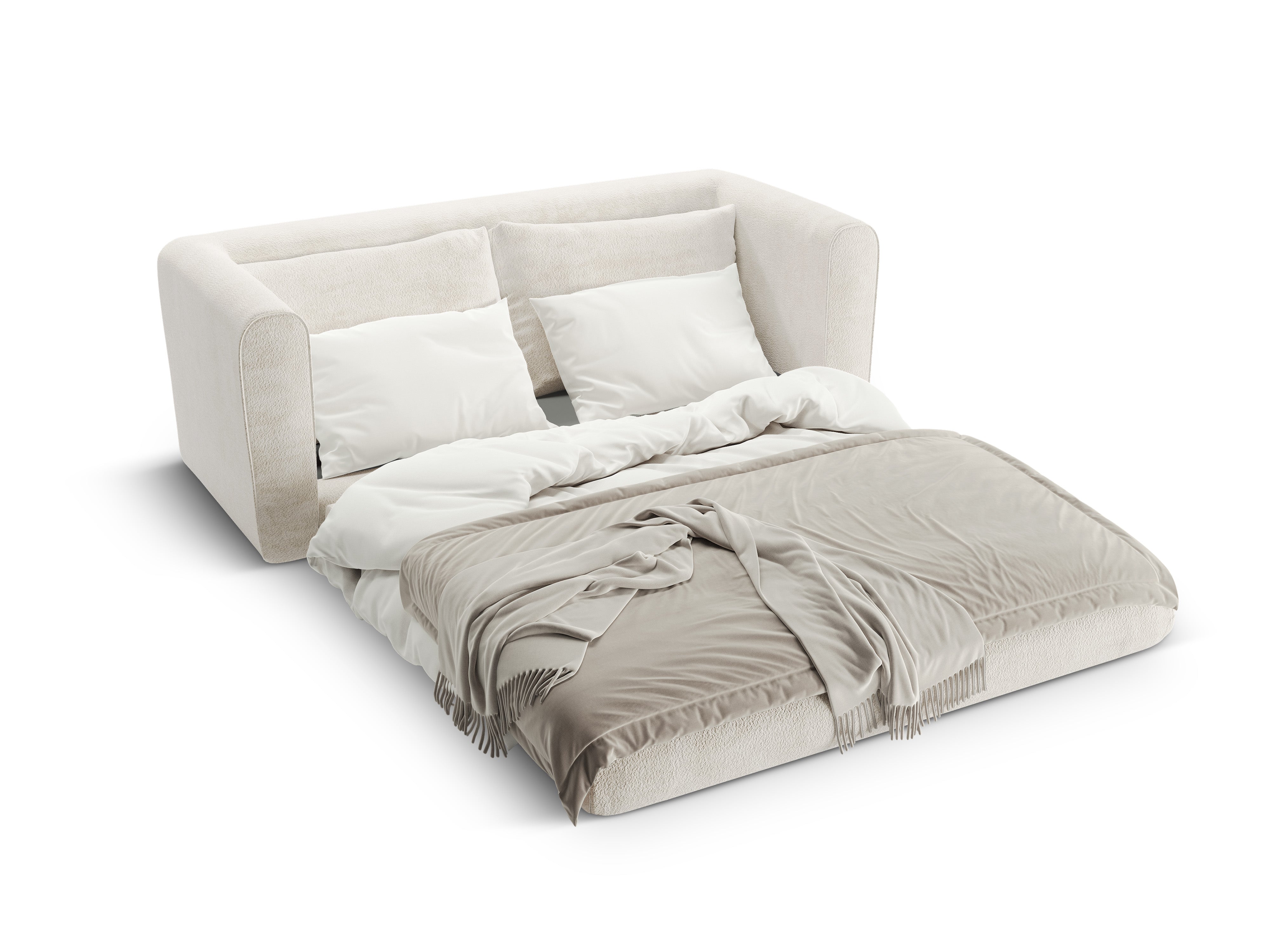 Sofa 2-Sitzer mit Schlaffunktion LIDO hellbeige Boucle