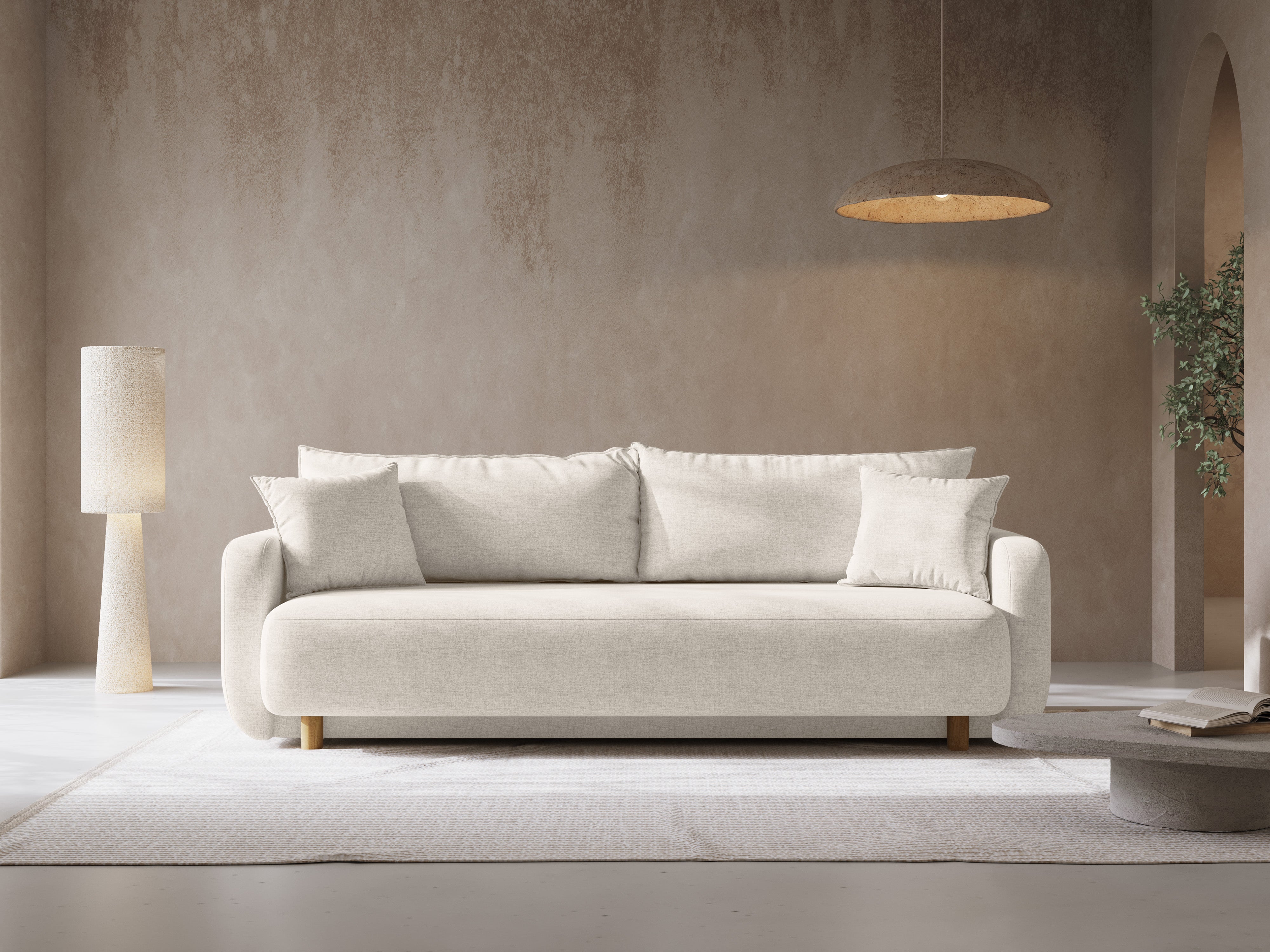 Sofa 3-Sitzer mit Schlaf-Funktion ELEN Elfenbein Chenille