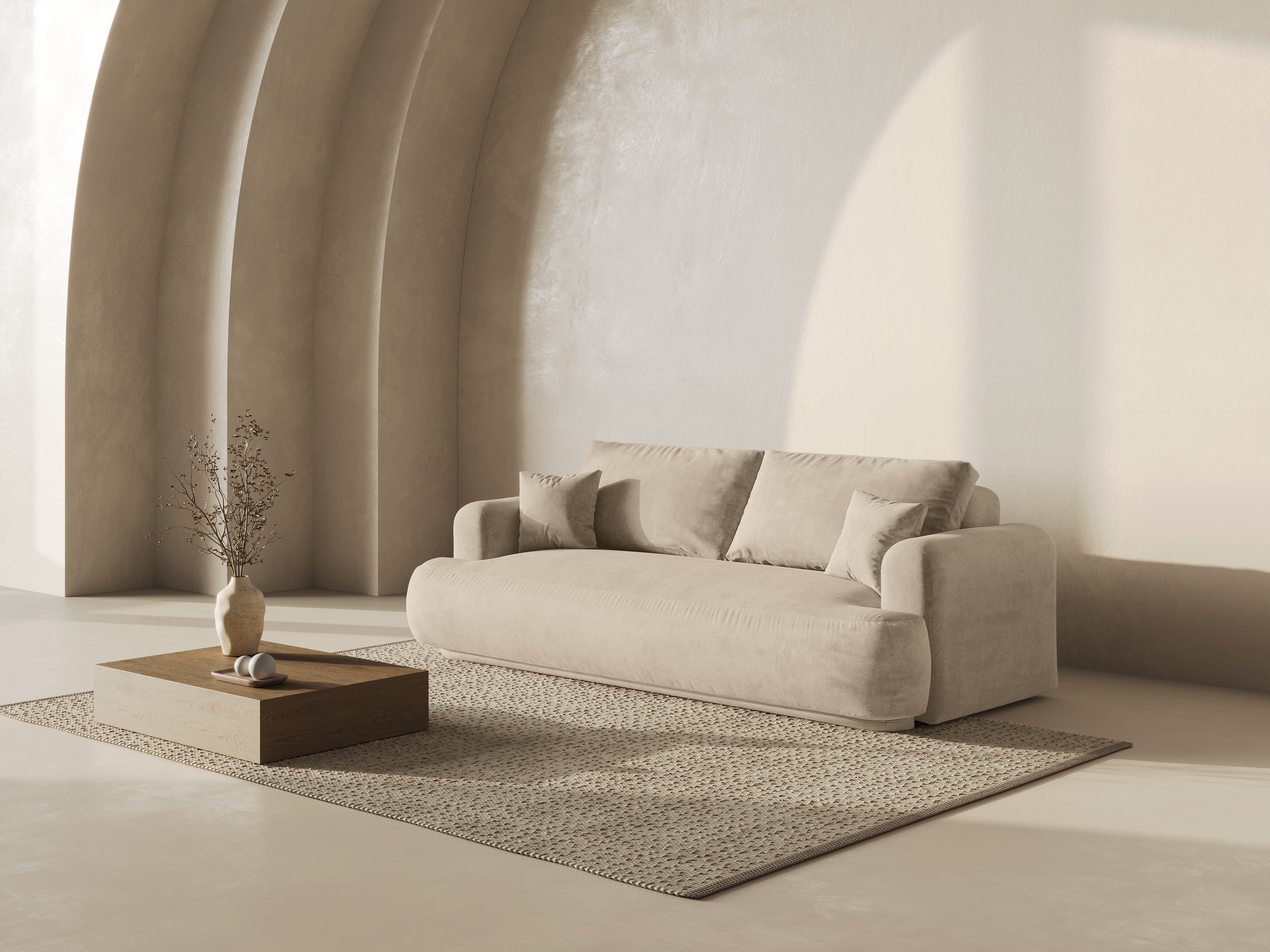 Sofa aksamitna z funkcją spania ELLA jasnobeżowy