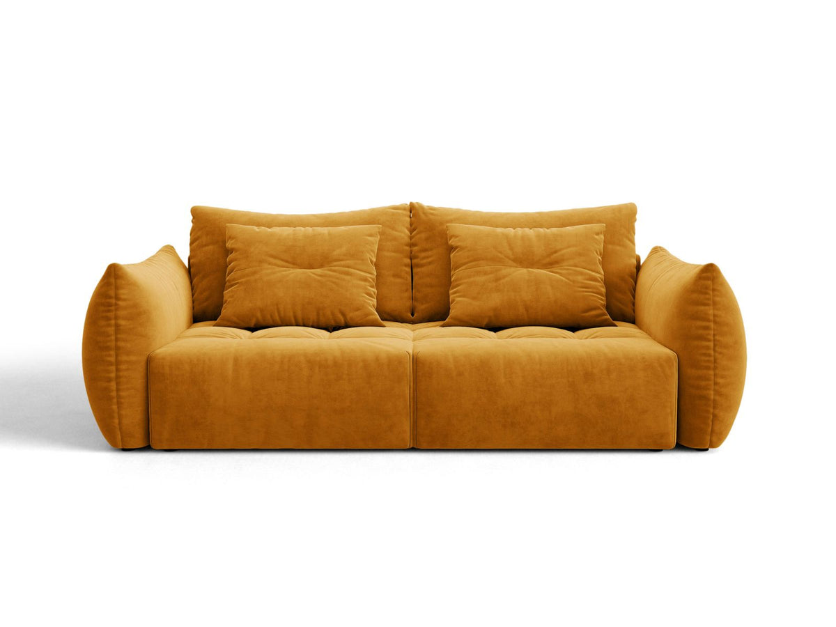 Sofa aksamitna 3-osobowa z funkcją spania BLOOM żółty – Micadoni