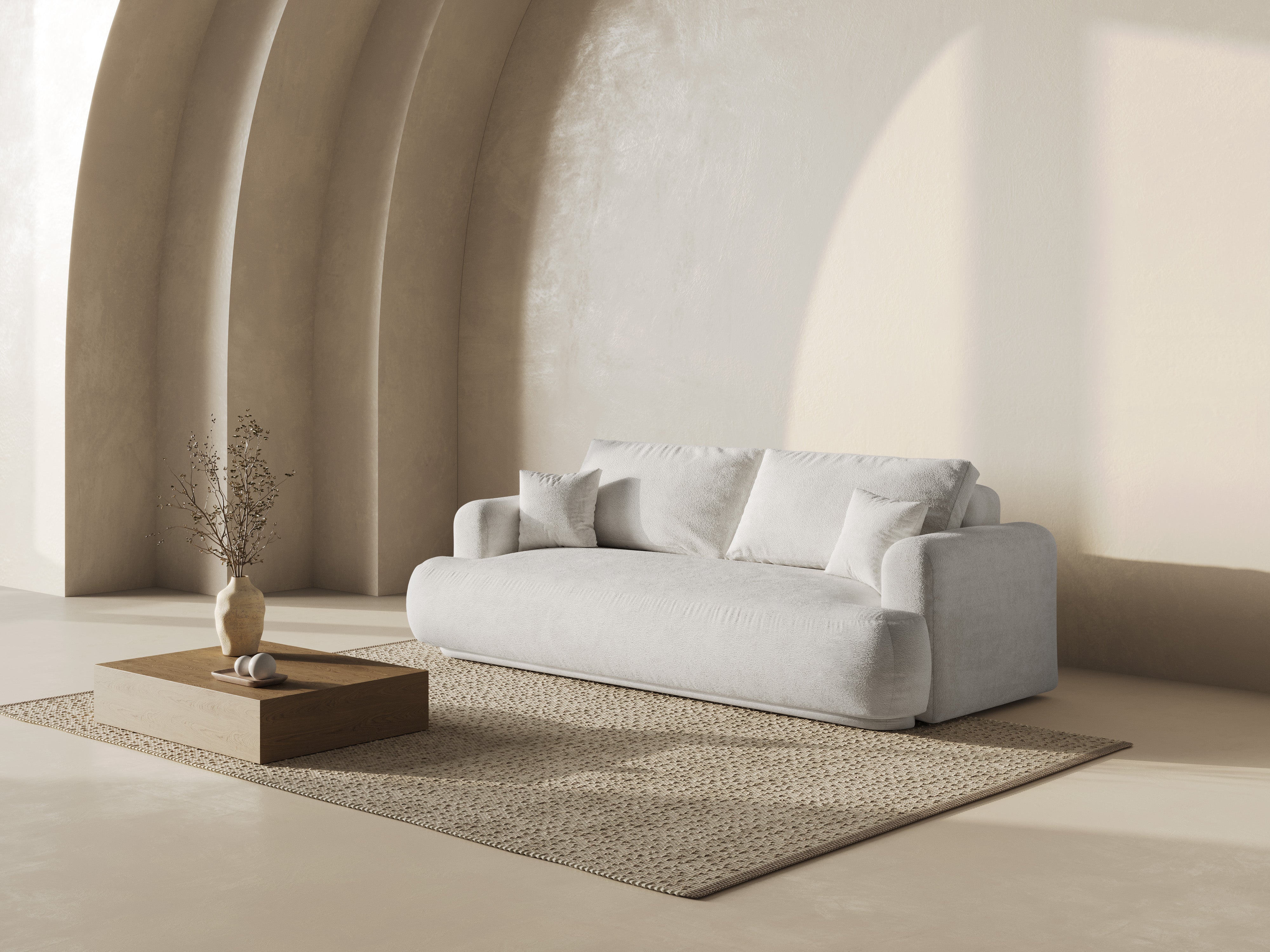 Sofa z funkcją spania ELLA jasnobeżowy boucle