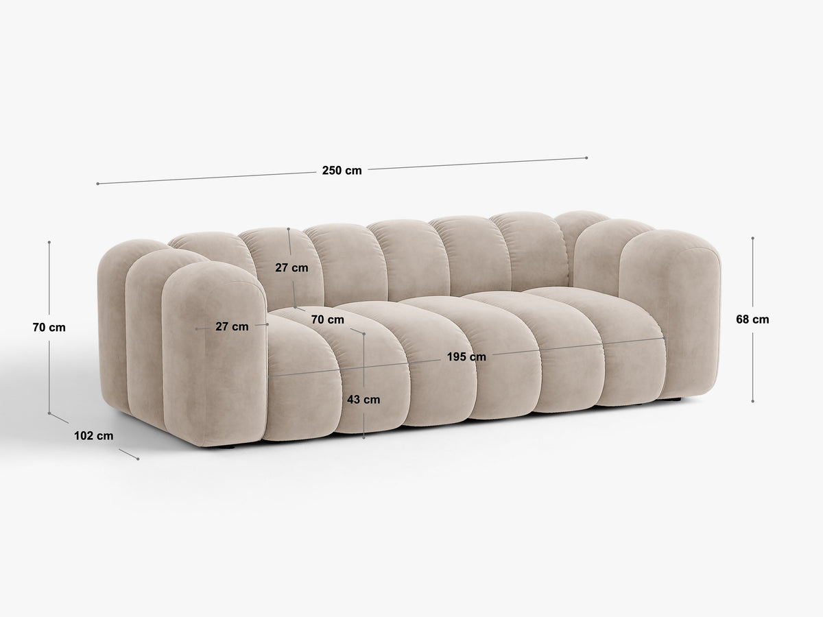Sofa 3-osobowa z funkcją spania LUPINE szary szenil – wymiary