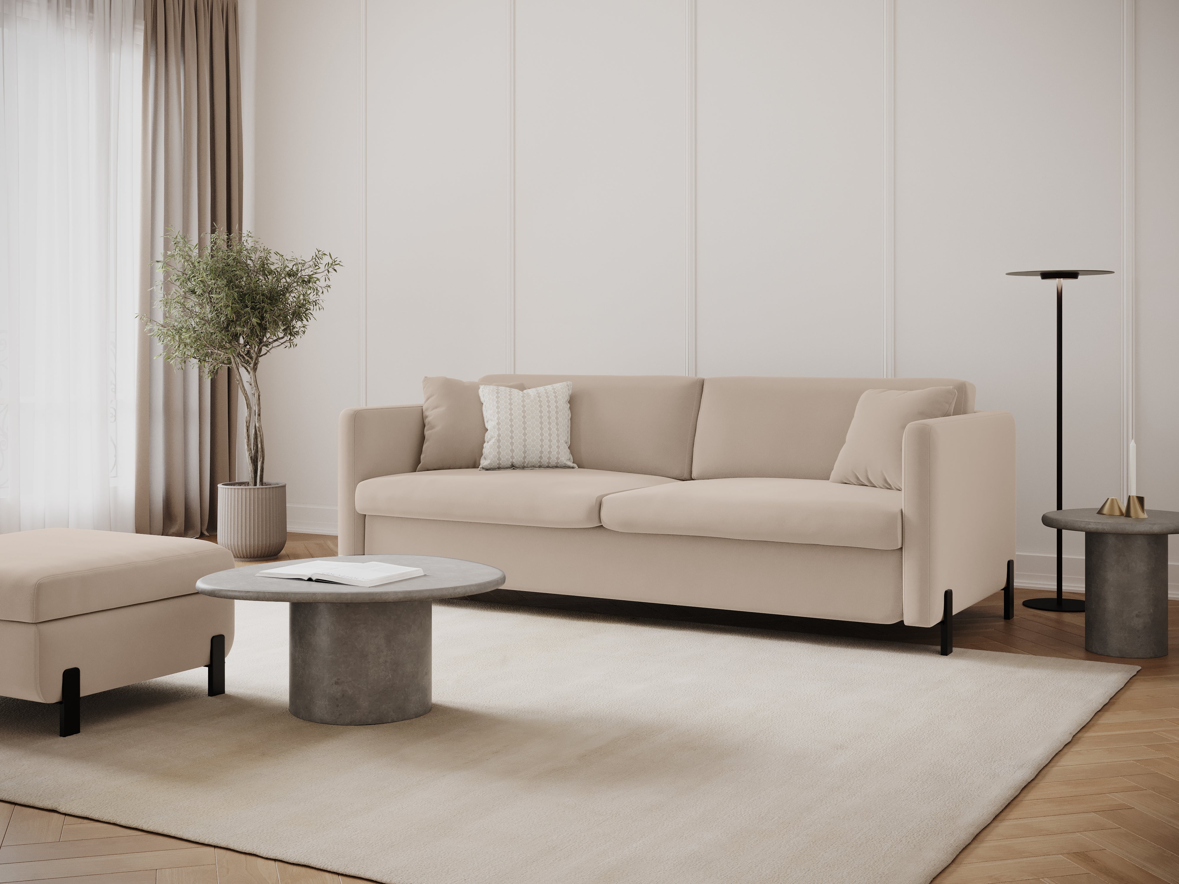 Sofa aksamitna 3-osobowa z funkcją spania GLORIA beżowy