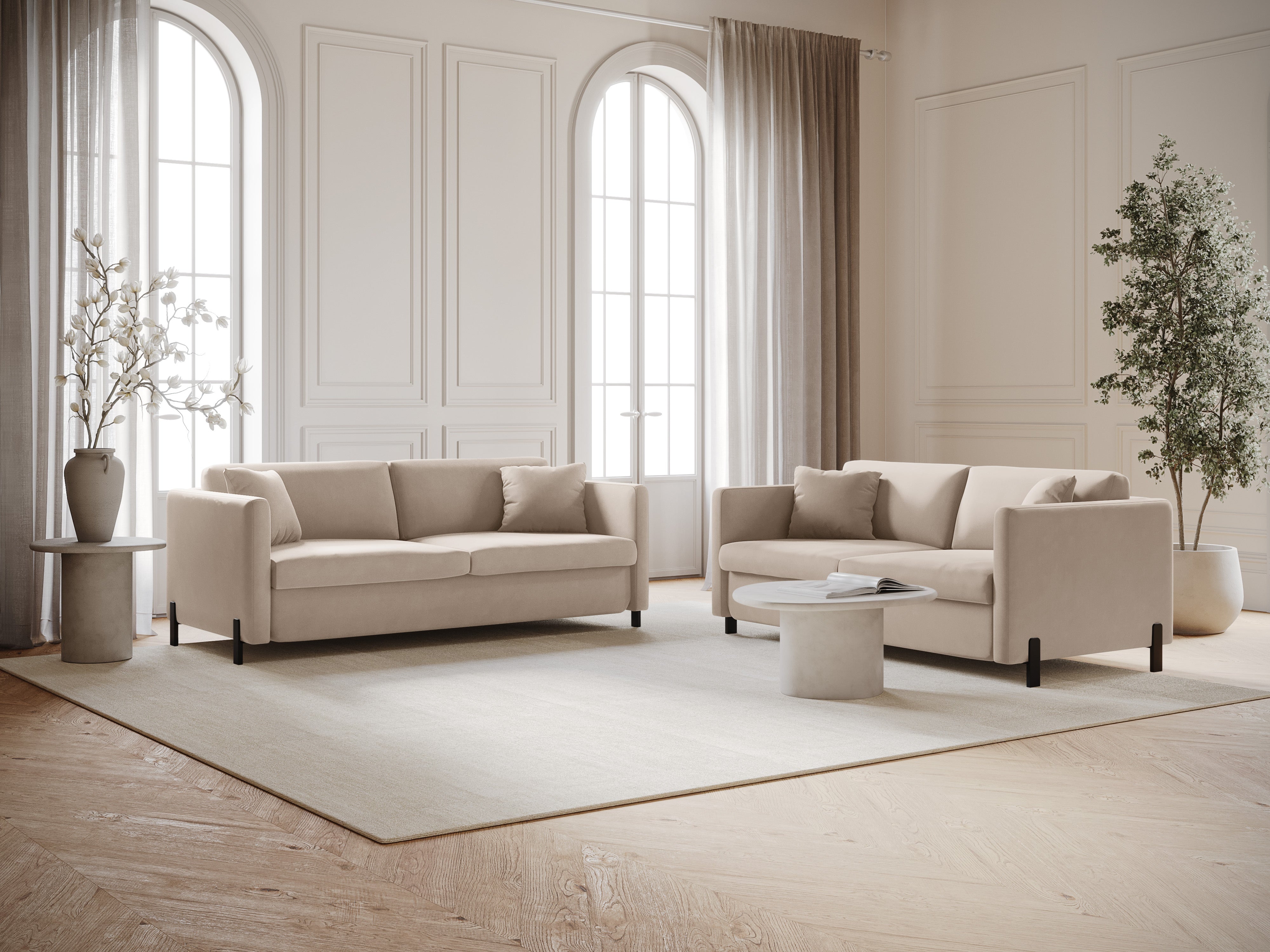 Sofa aksamitna 3-osobowa z funkcją spania GLORIA beżowy