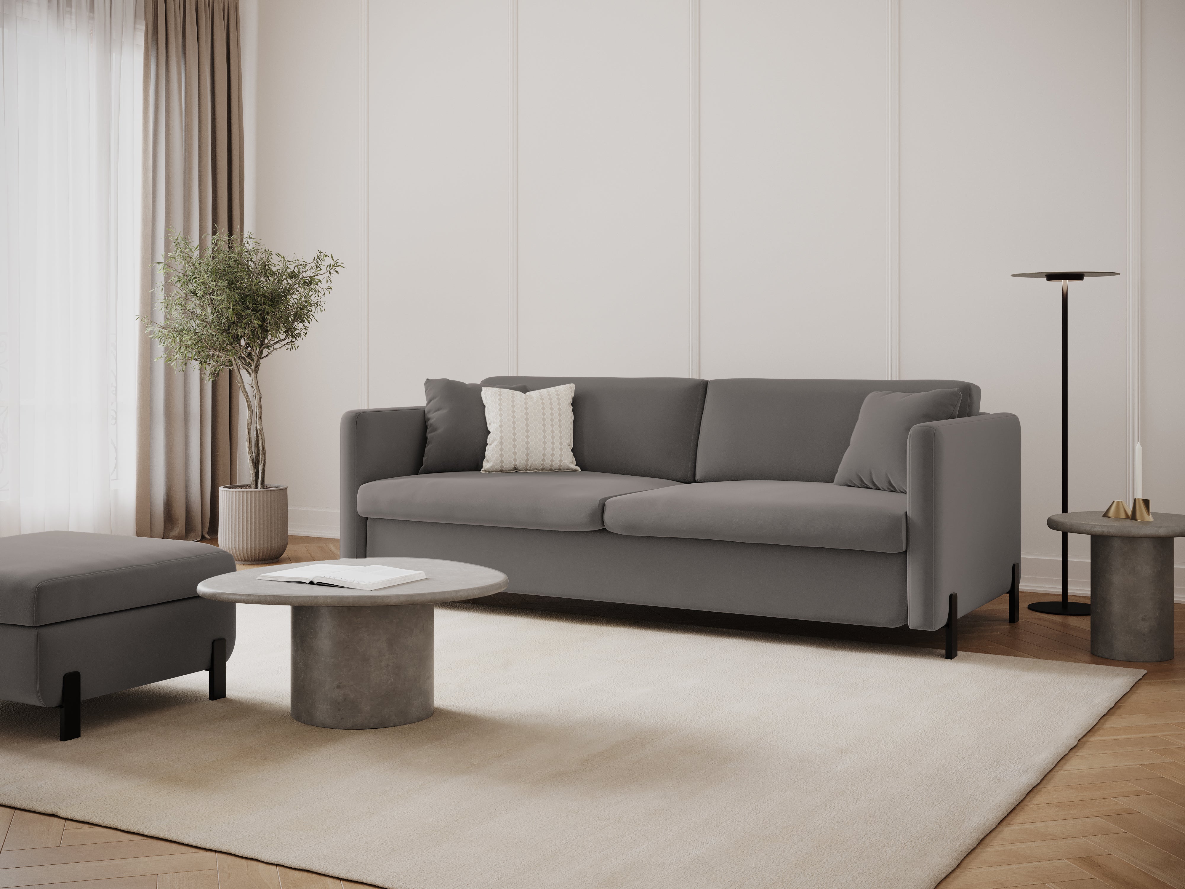 Sofa aksamitna 3-osobowa z funkcją spania GLORIA szary