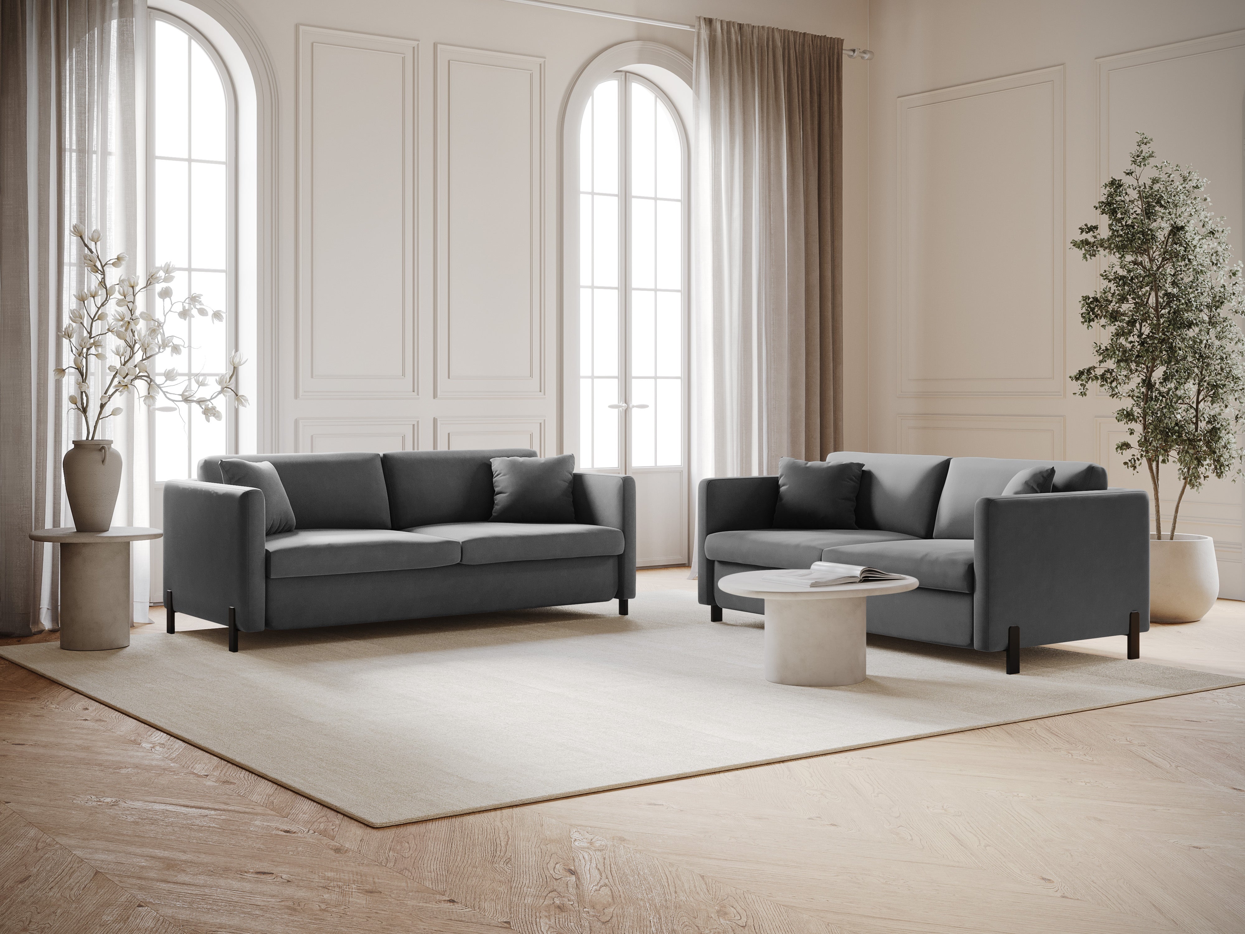 Sofa aksamitna 3-osobowa z funkcją spania GLORIA szary