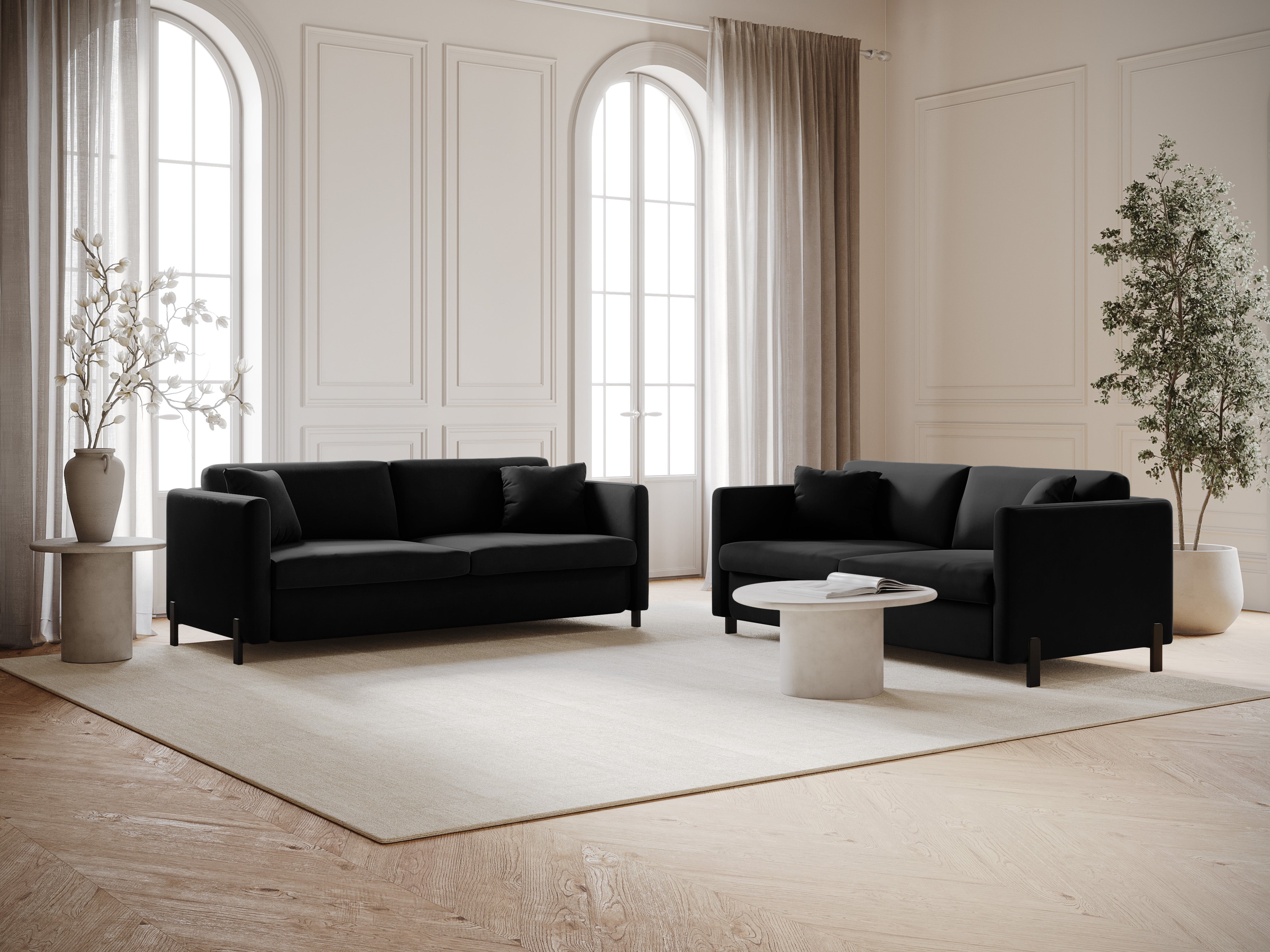 Sofa aksamitna 3-osobowa z funkcją spania GLORIA czarny