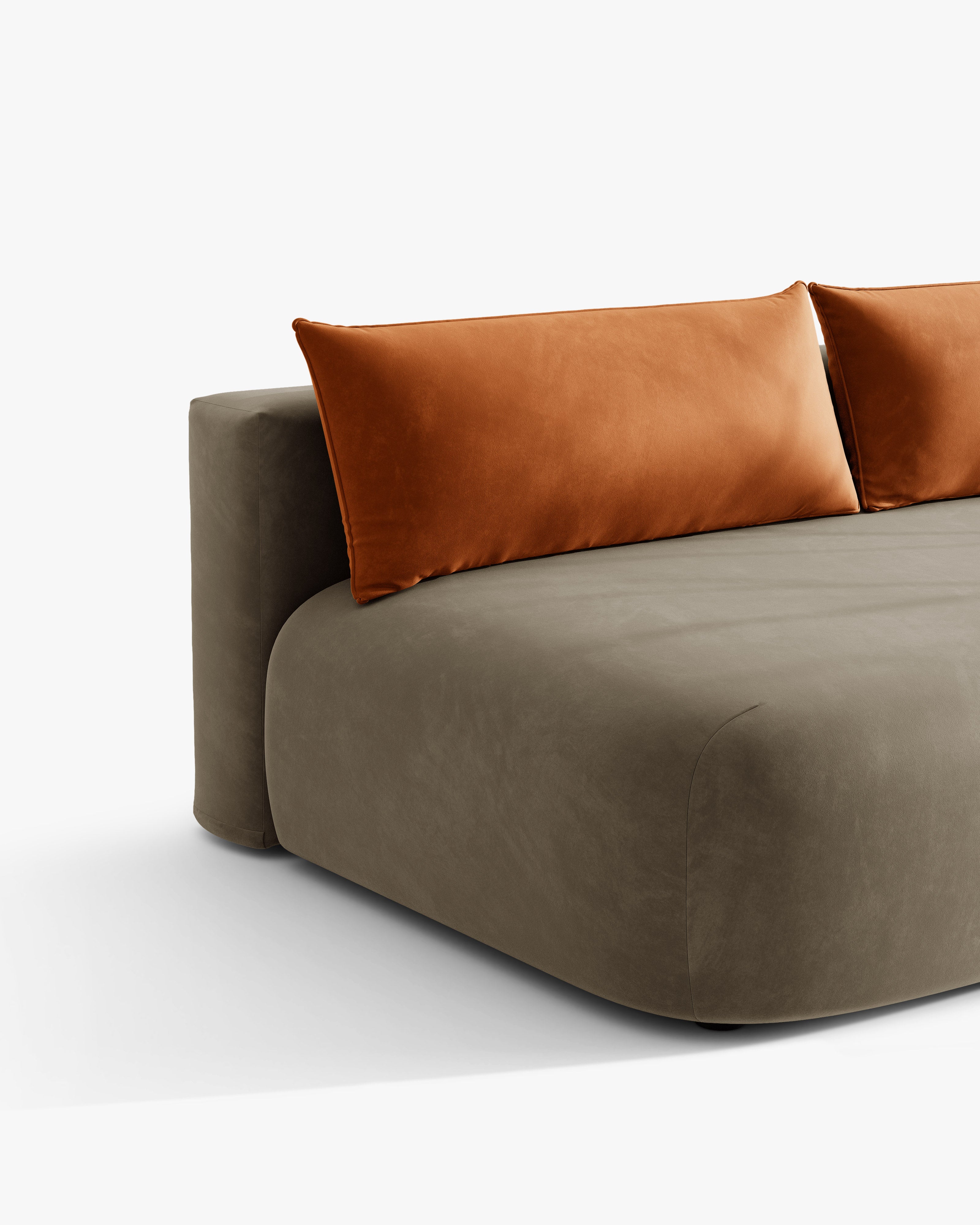 Sofa 3-osobowa aksamitna z funkcją spania HENA szarobrązowy z ceglanymi poduszkami