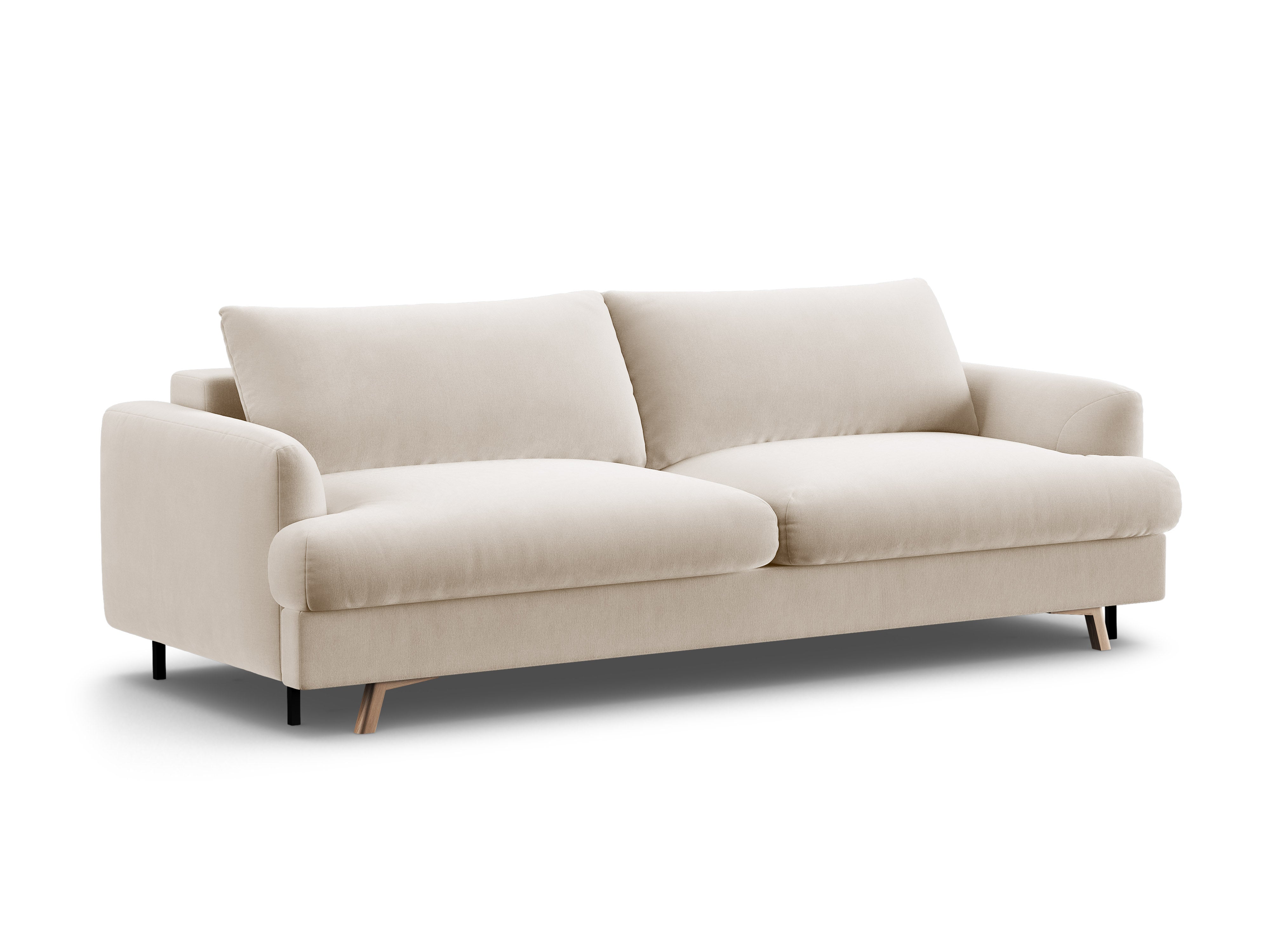 Sofa aus Samt 3-sitzig mit Schlaf-Funktion NAOMI beige