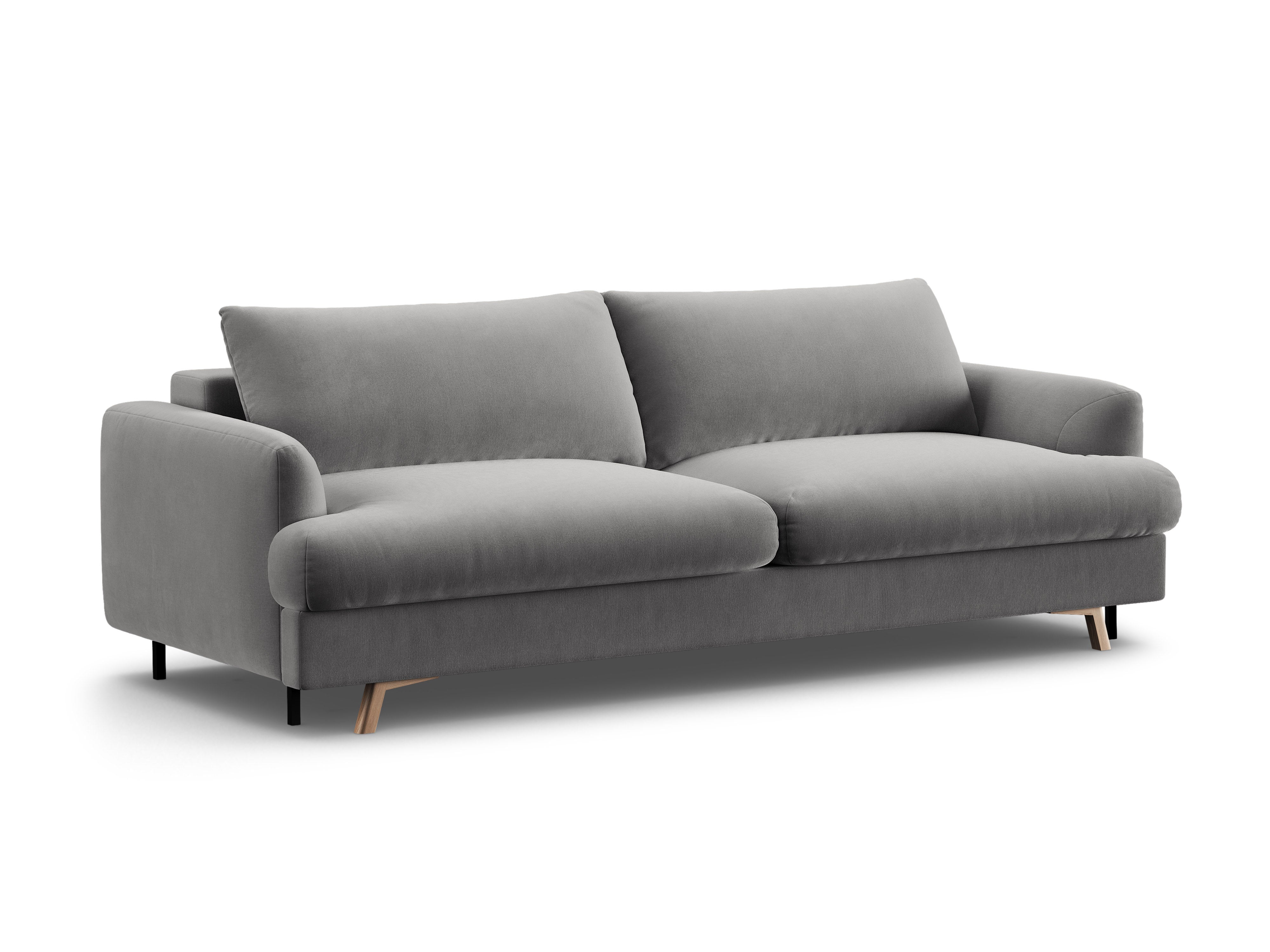 Sofa aksamitna 3-osobowa z funkcją spania NAOMI szary