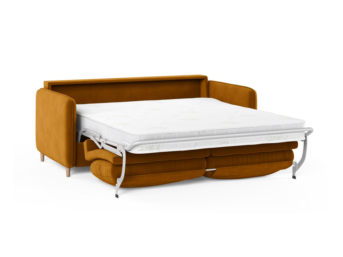 Sofa aksamitna 3-osobowa z funkcją spania SIMO żółty – ujęcie 3