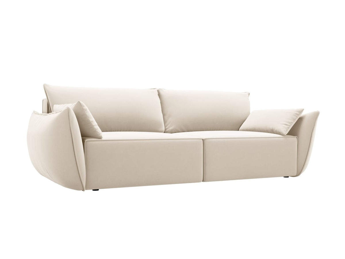 Sofa aksamitna 3-osobowa z funkcją spania KAELLE jasnobeżowy – ujęcie boczne