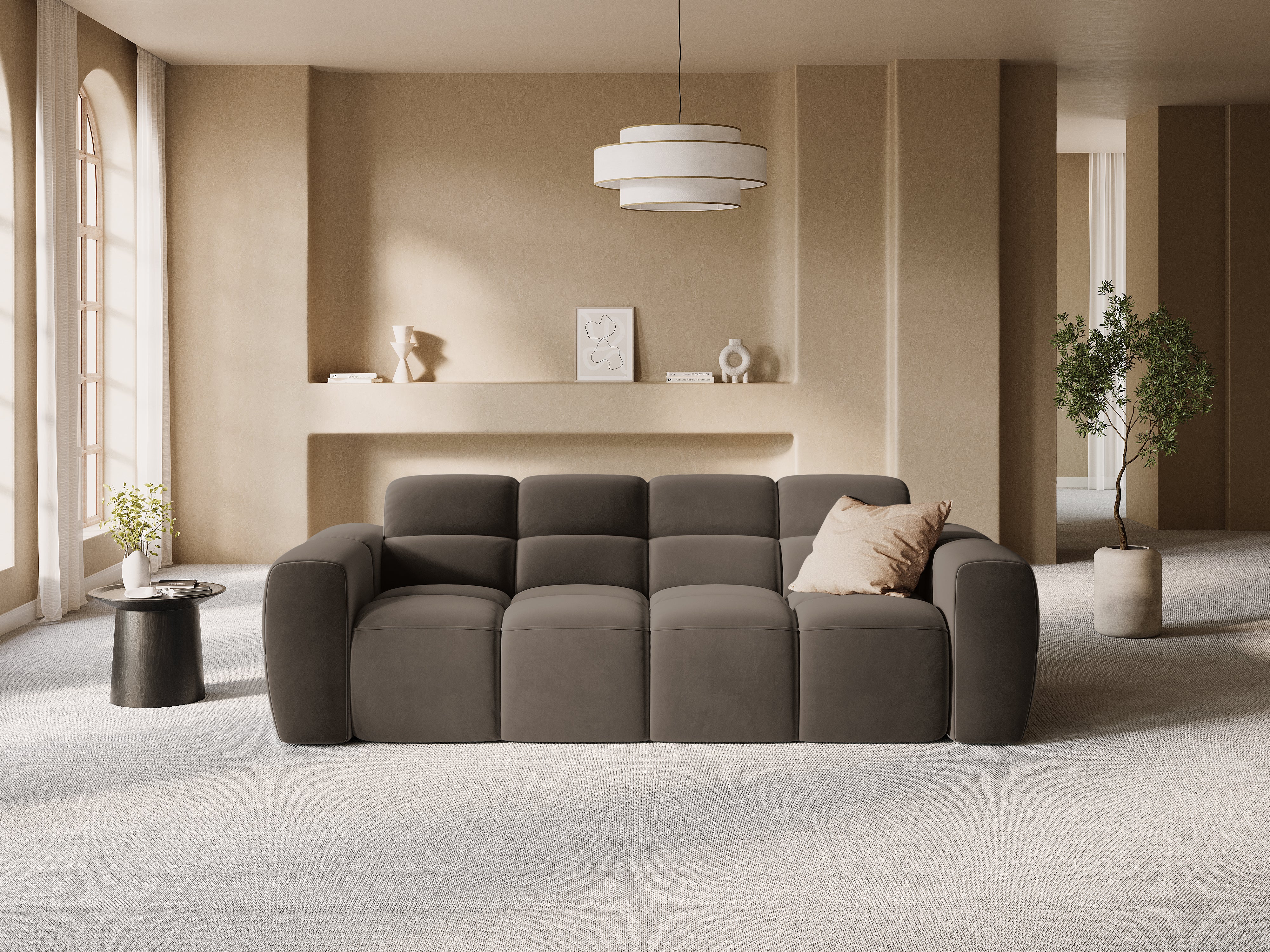 Sofa aksamitna 3-osobowa LISA jasnobrązowy