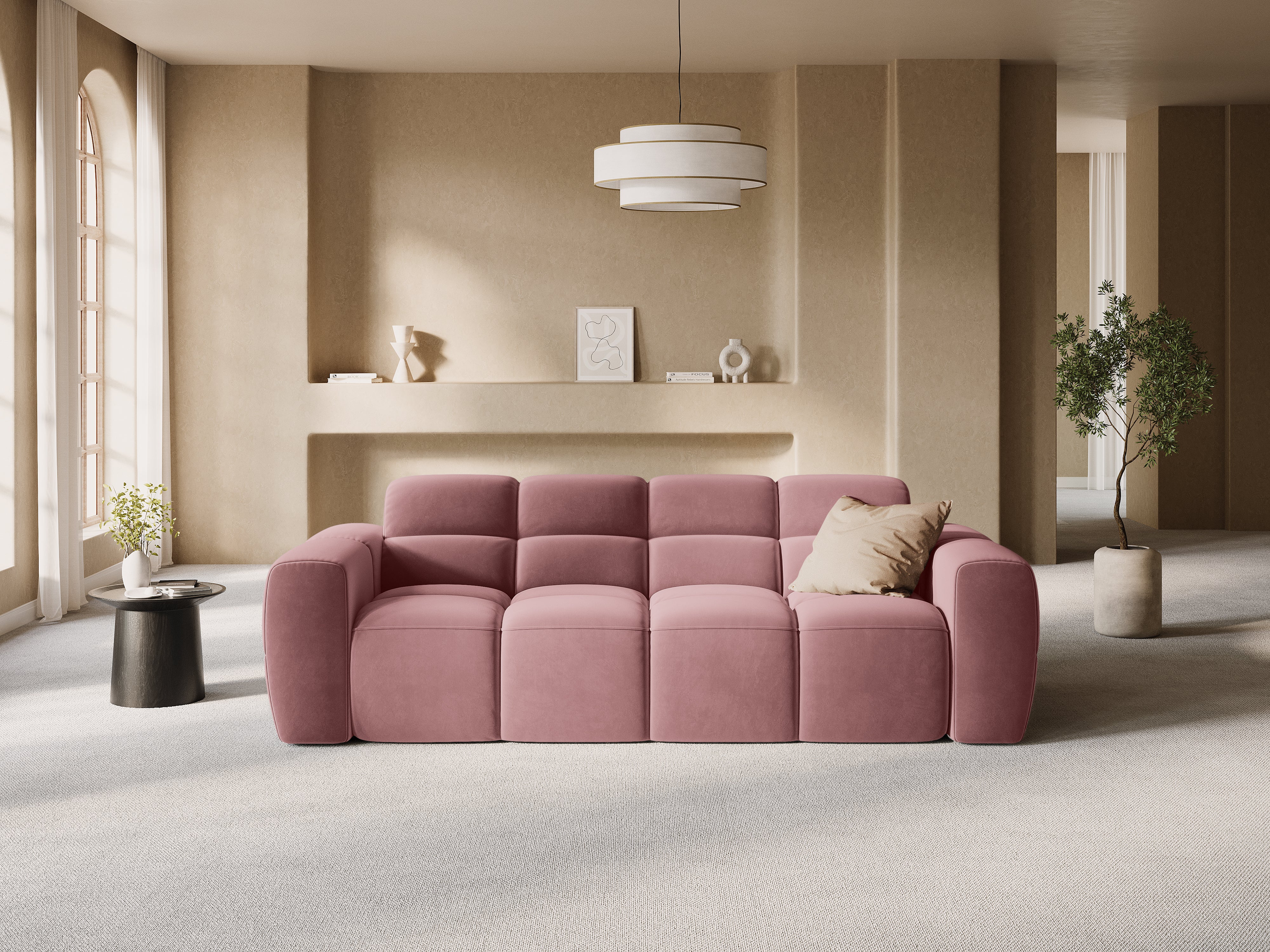 LISA Pink Velvet 3-Seater Sofa