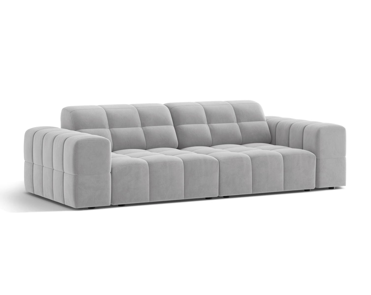 Sofa aksamitna 3-osobowa JENNIFER srebrny Bluvel – ujęcie boczne