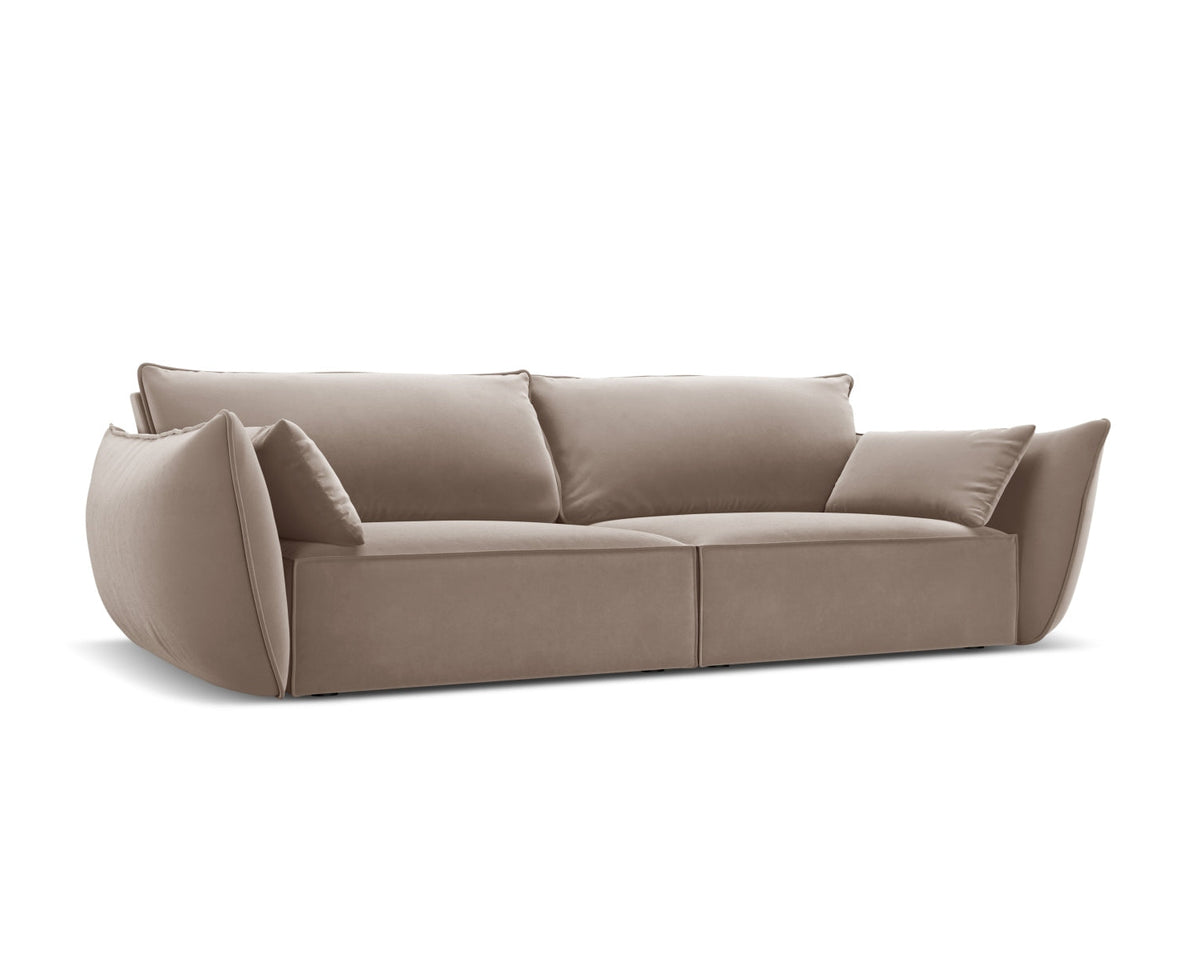 Sofa aksamitna 3-osobowa KAELLE cappuccino – ujęcie boczne