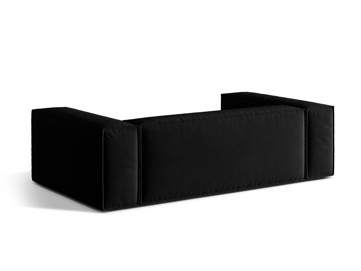 Sofa aksamitna 3-osobowa NURIA czarny – ujęcie tylne