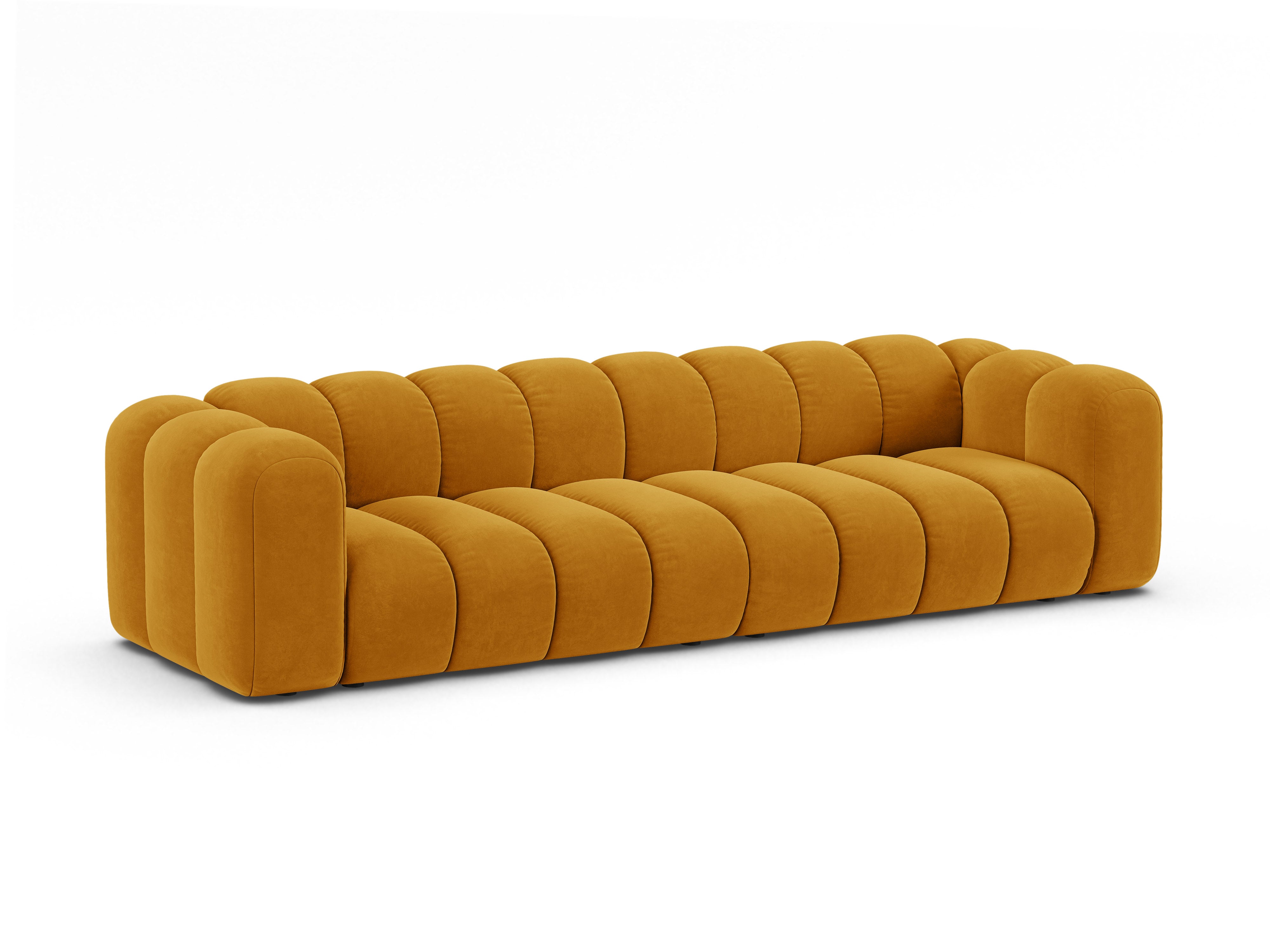 Sofa aksamitna 4-osobowa LUPINE musztardowy – Micadoni