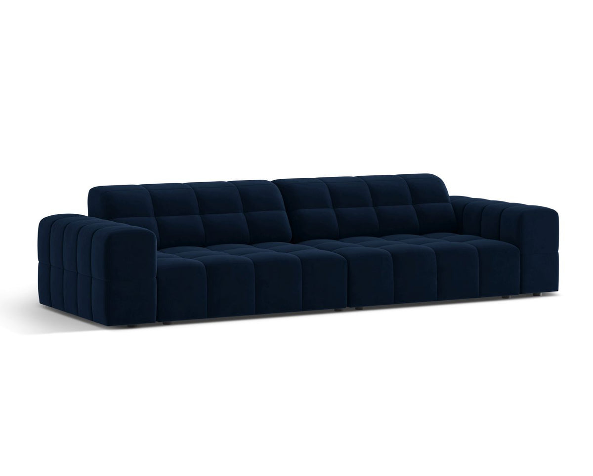 Sofa aksamitna 4-osobowa JENNIFER kobaltowy Bluvel – ujęcie boczne