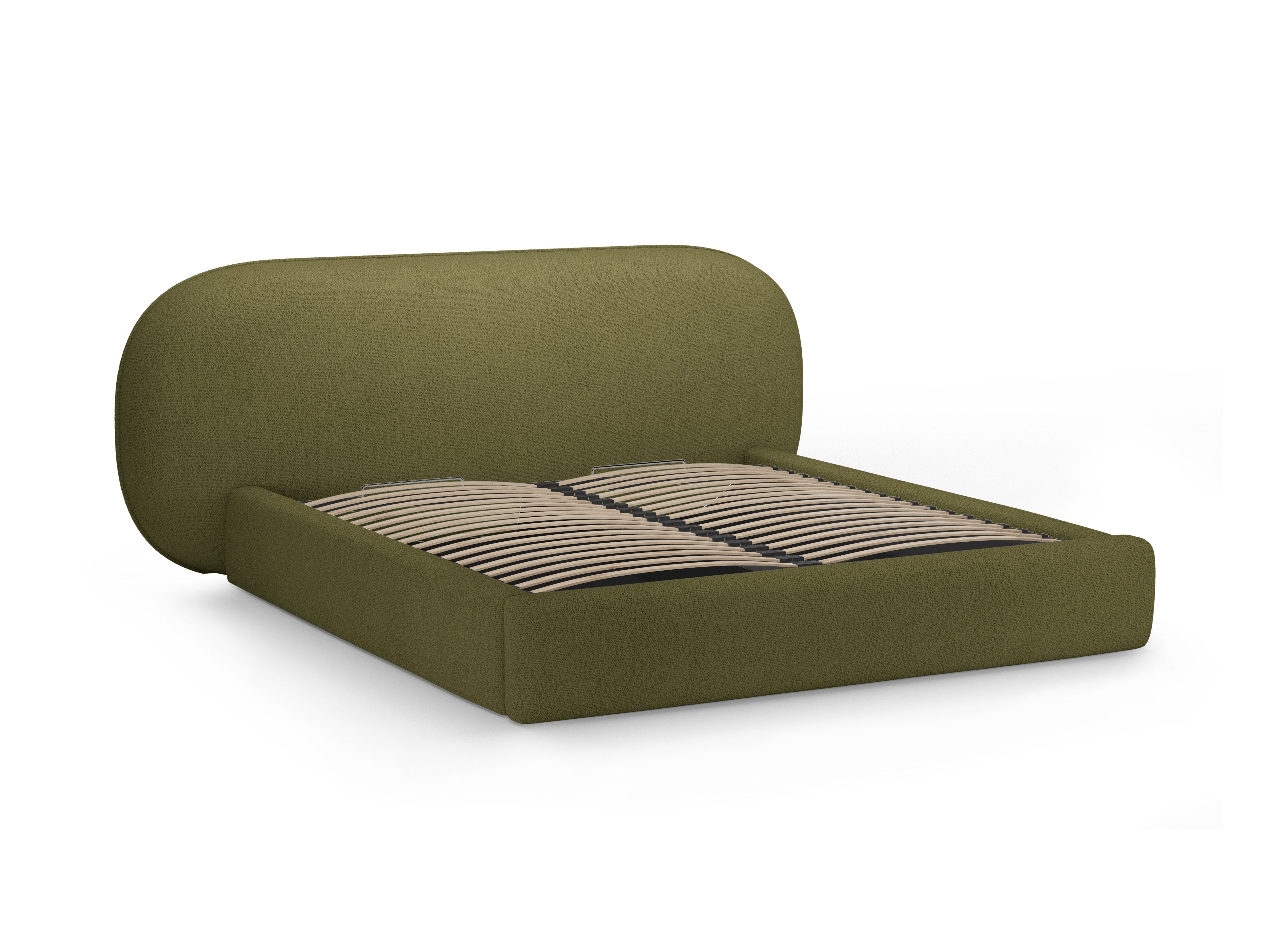Bett OVALO olivgrüner Boucle