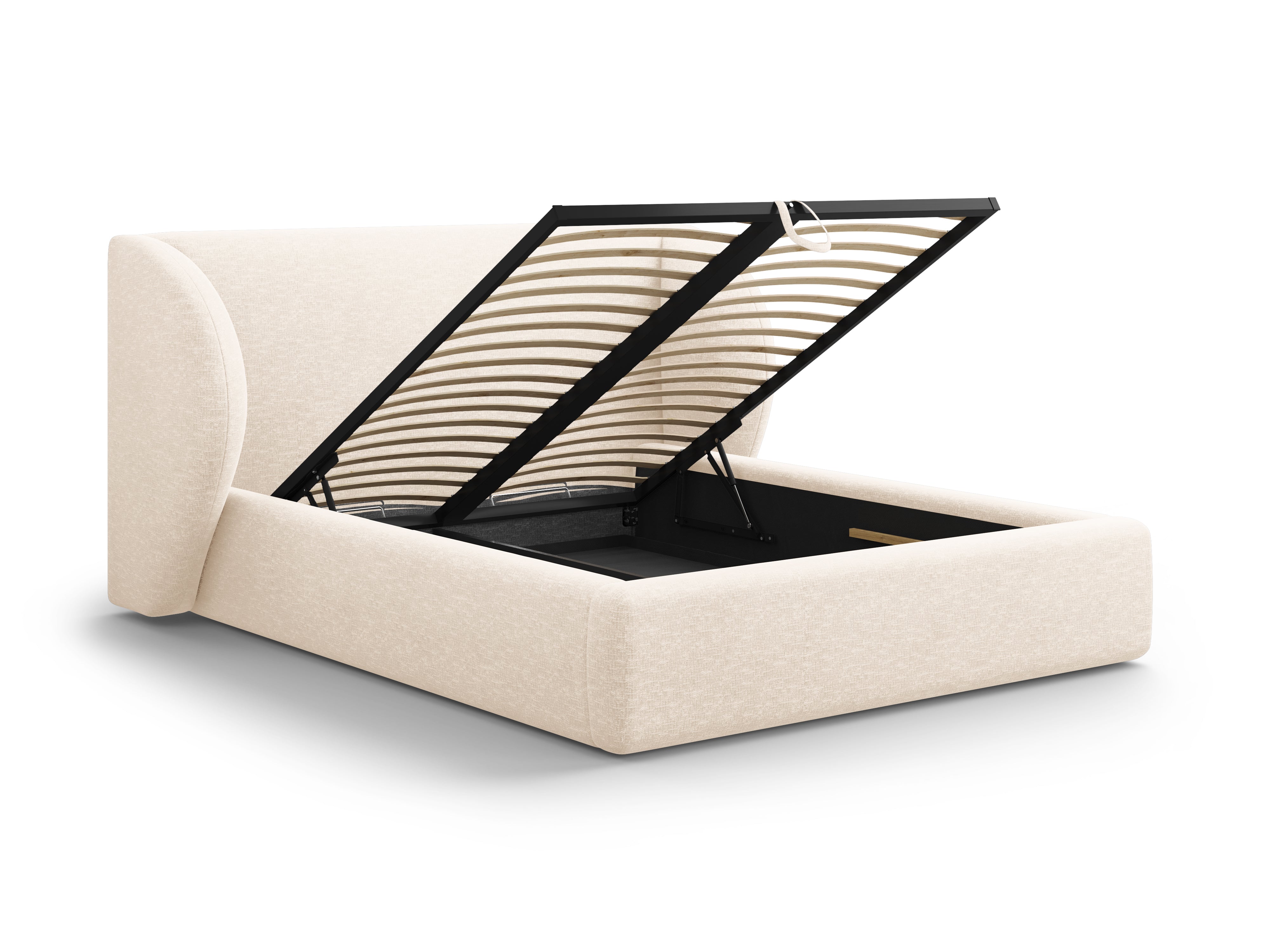 Łóżko w tkaninie szenilowej z pojemnikiem na pościel MILEY jasnobeżowy Micadoni Eye on Design