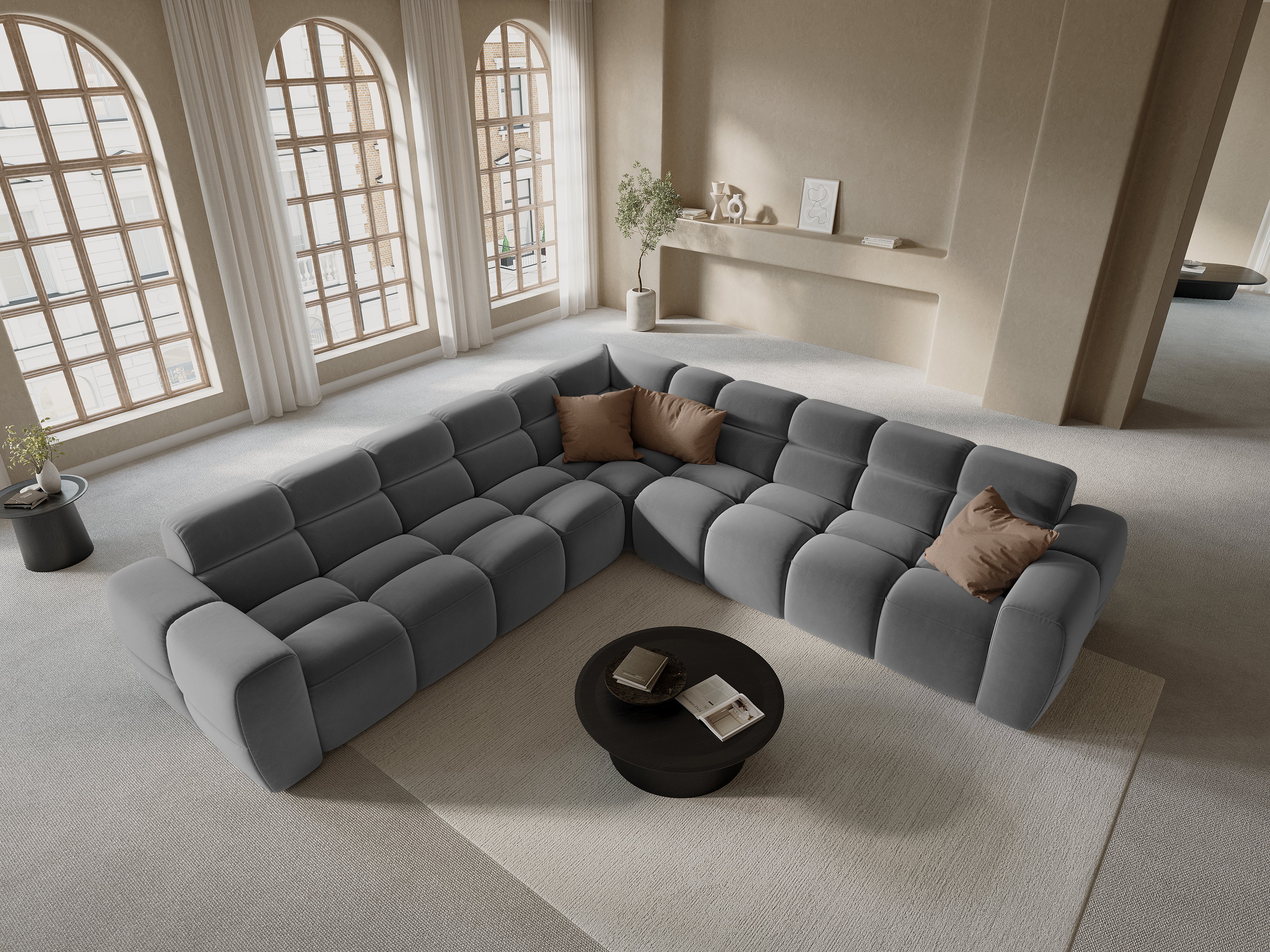 Symmetrical Velvet Corner Sofa LISA Light Gray