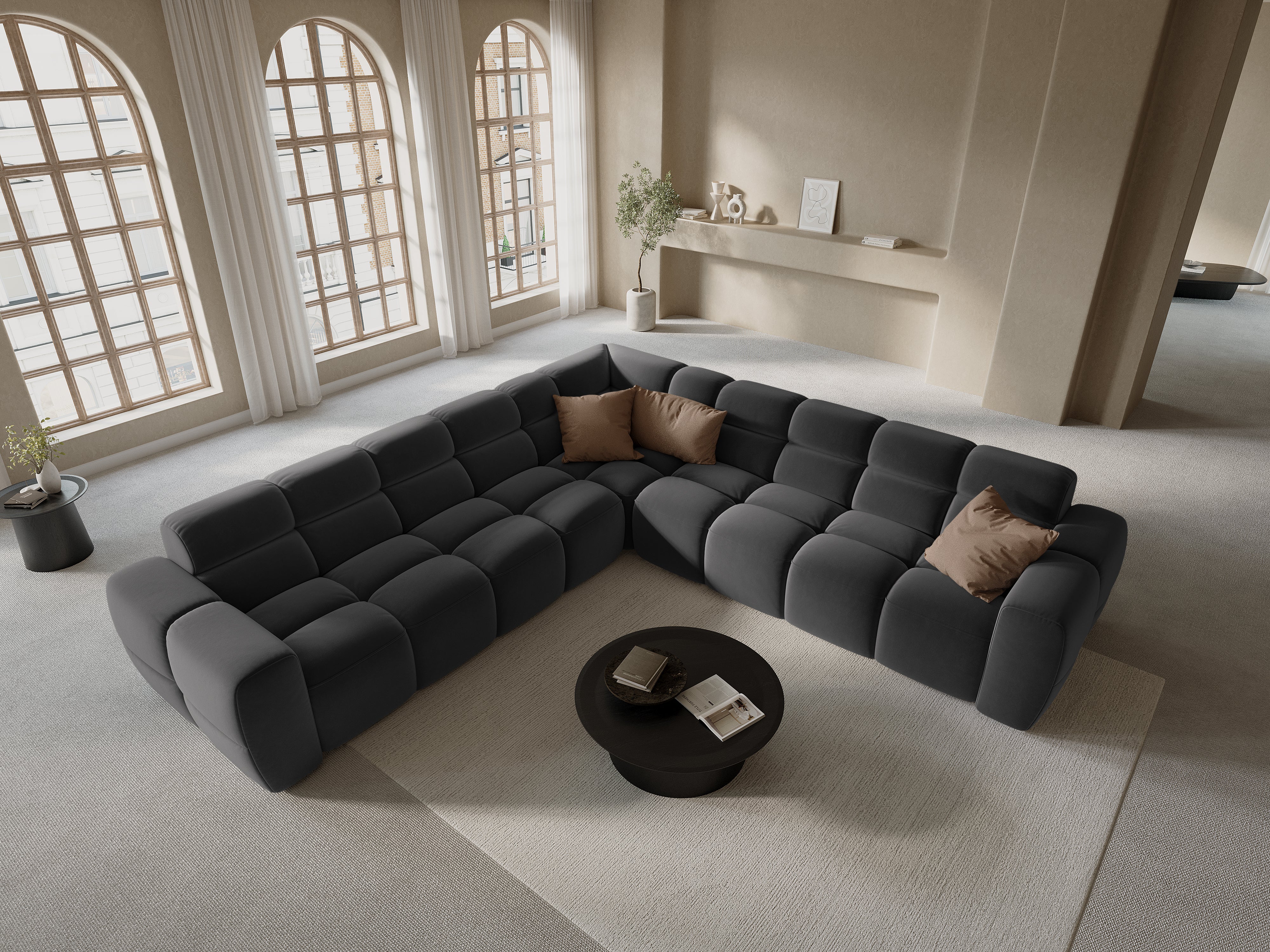 Symmetrical Velvet Corner Sofa LISA Dark Gray