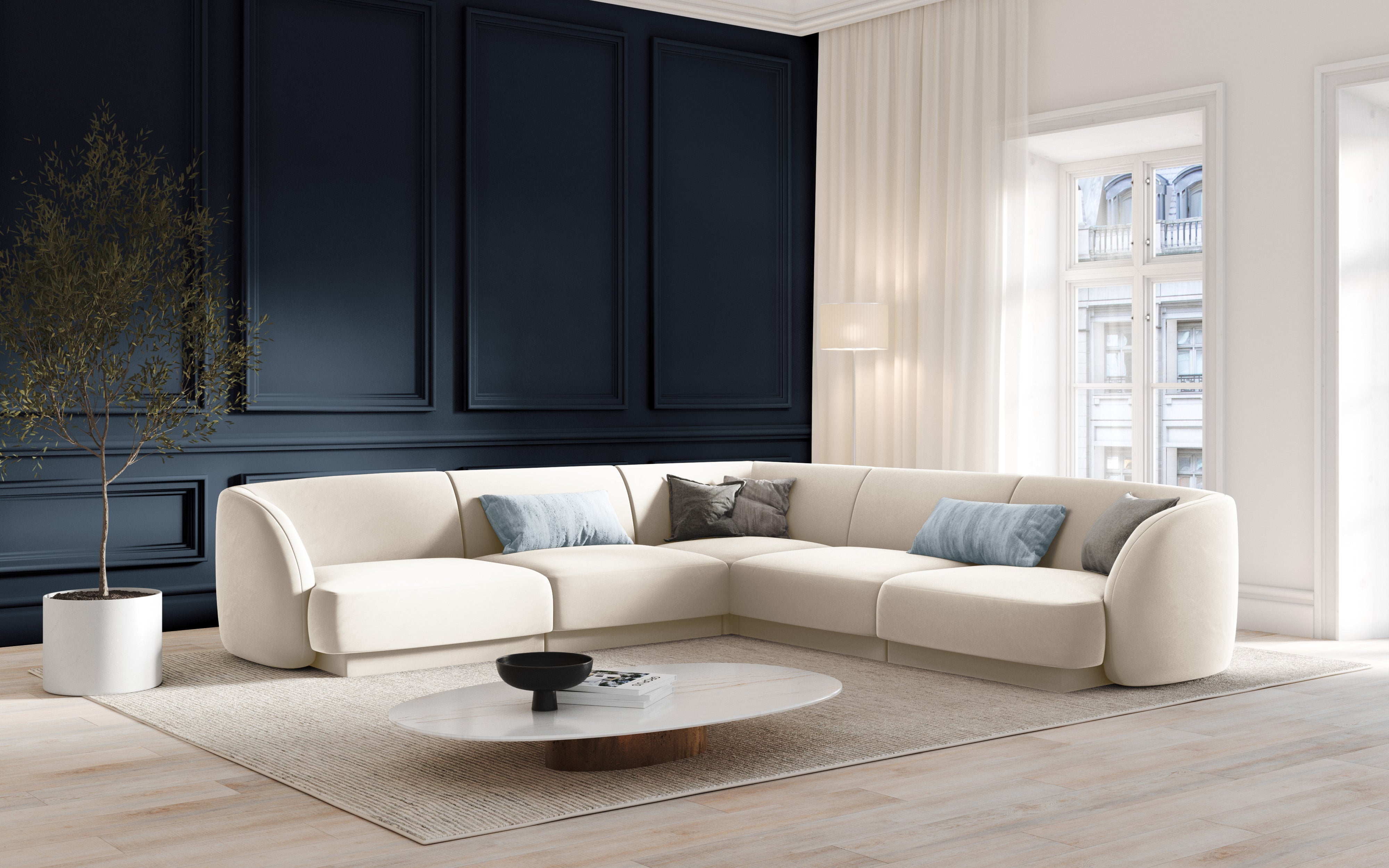 Fünfsitzer-Ecksofa MILEY beige Chenille