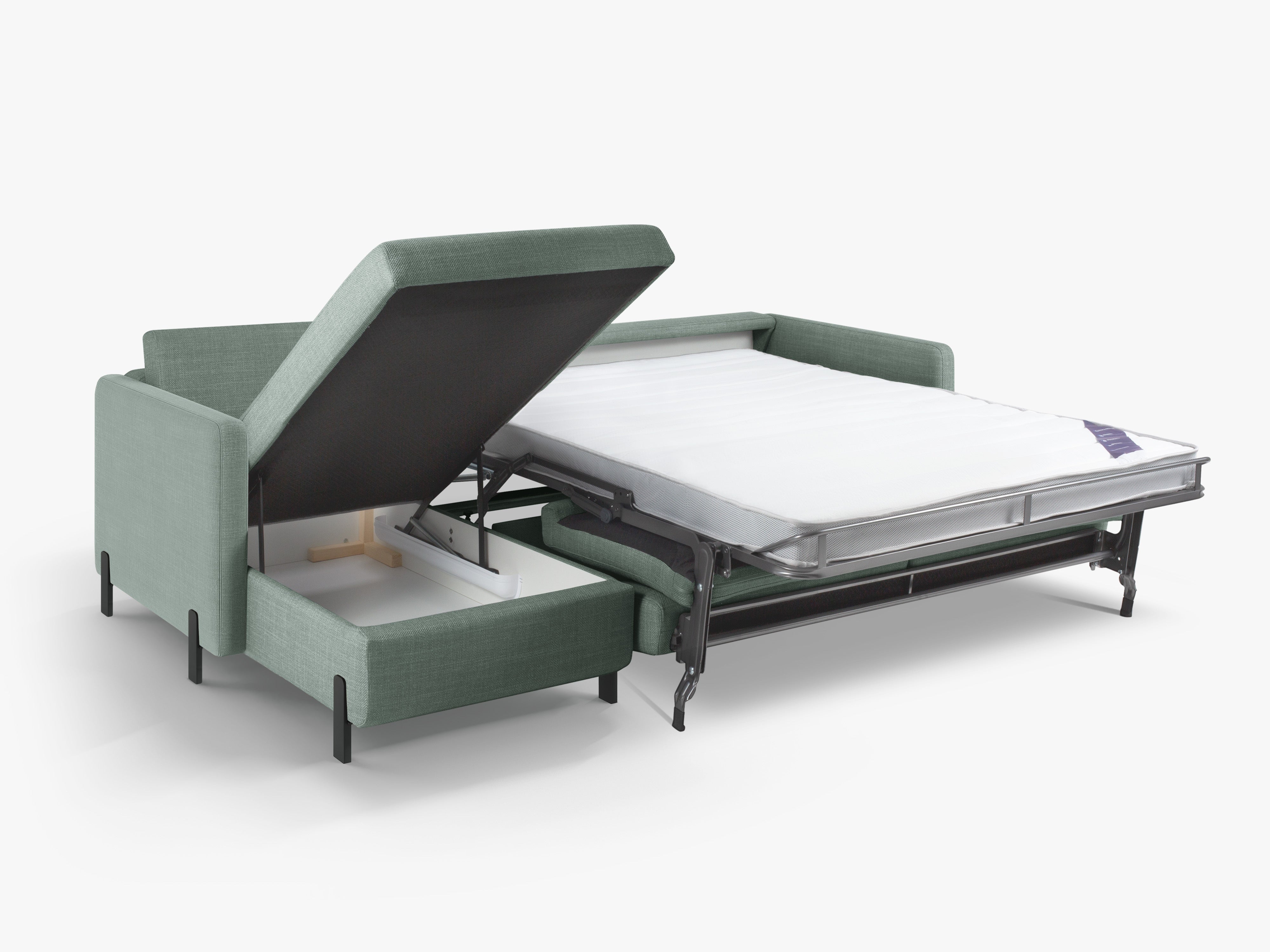 Linke Ecksofa mit Bettfunktion und Schachtel, "Gloria", 5 Sitze, Minze, 280x170x80
In Europa gemacht