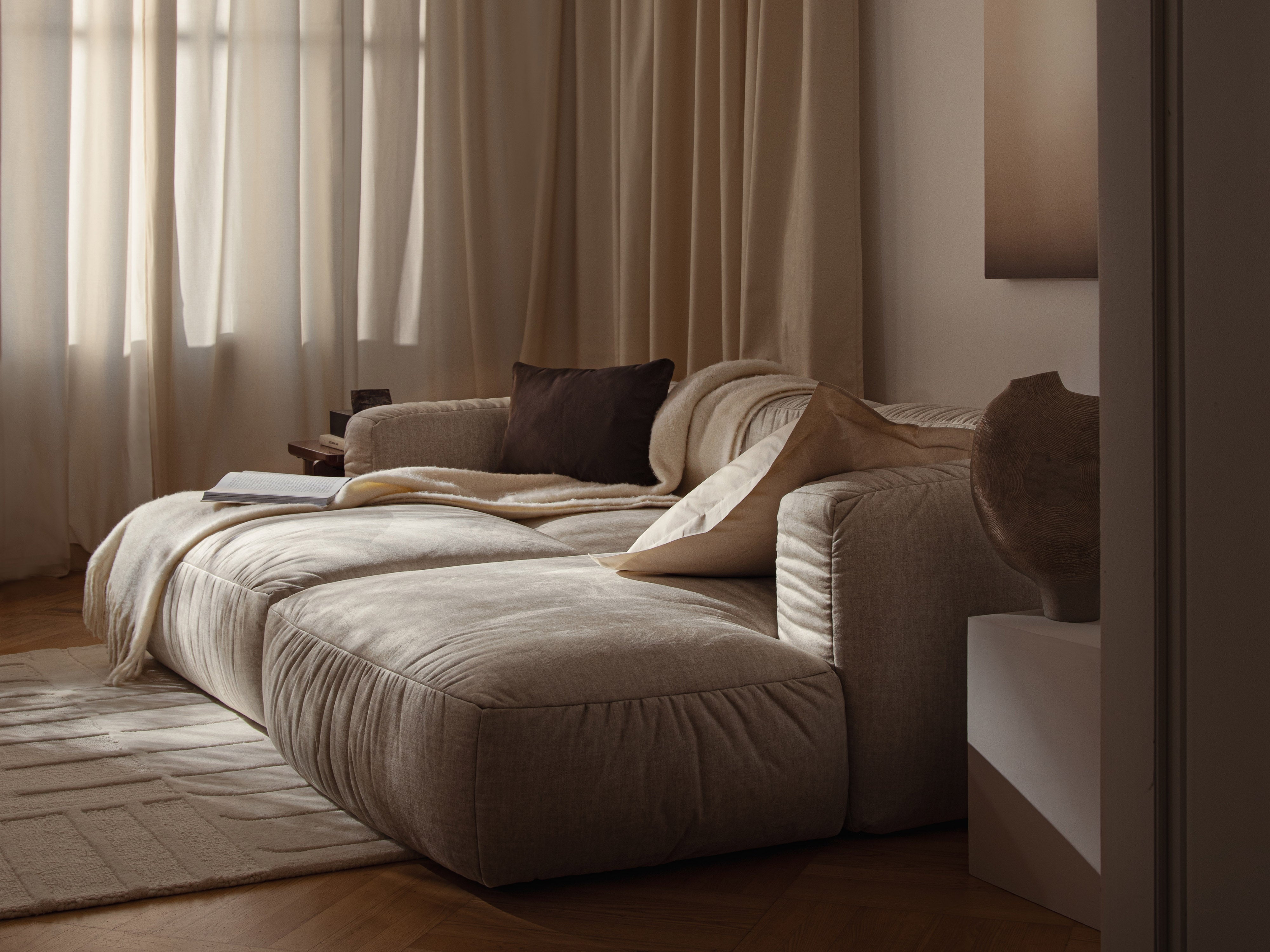 Narożnik lewostronny z funkcją spania MARTINA jasny beżowy