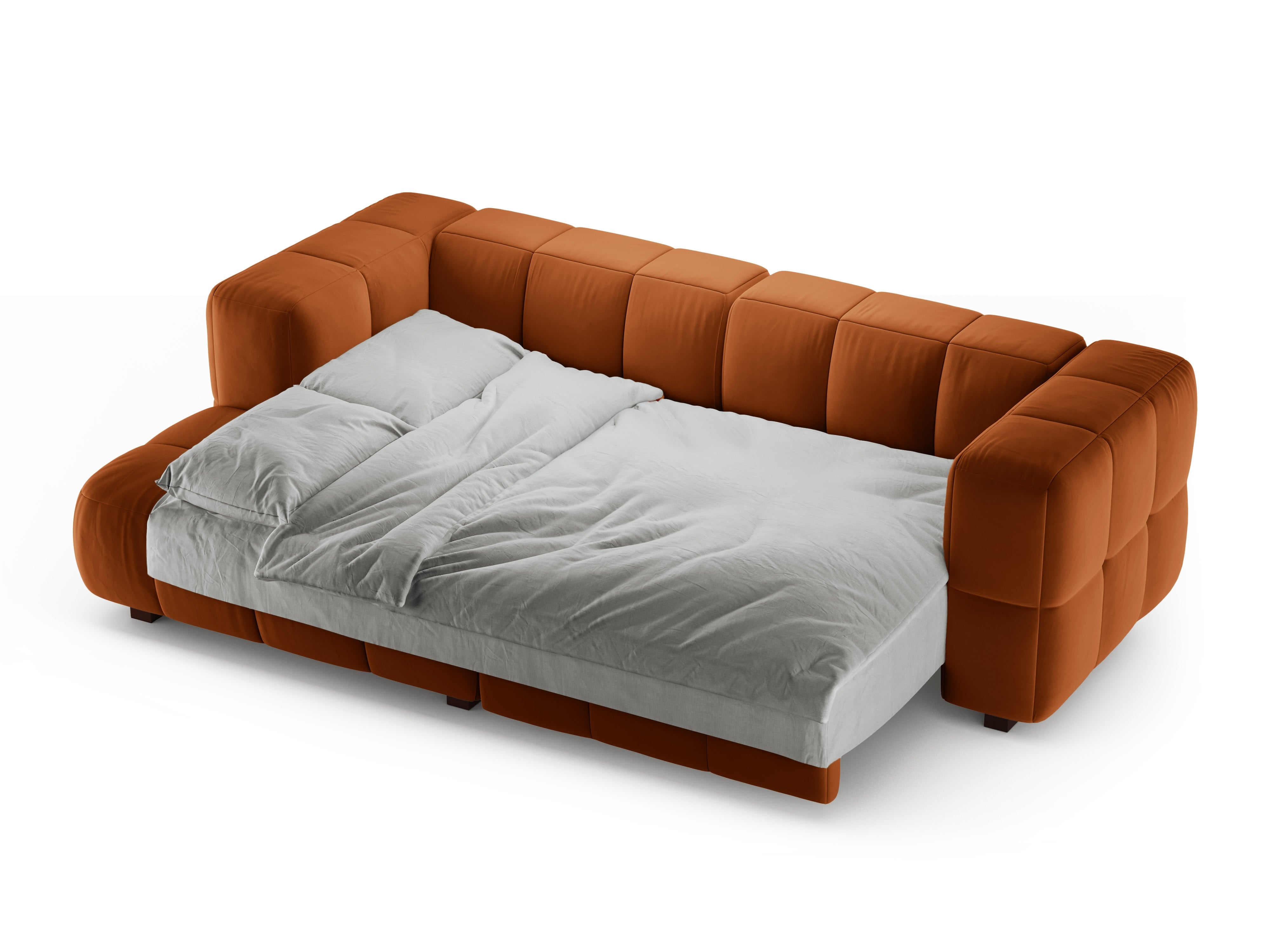 Samt-Ecksofa links mit Schlaffunktion PUMA terrakotta
