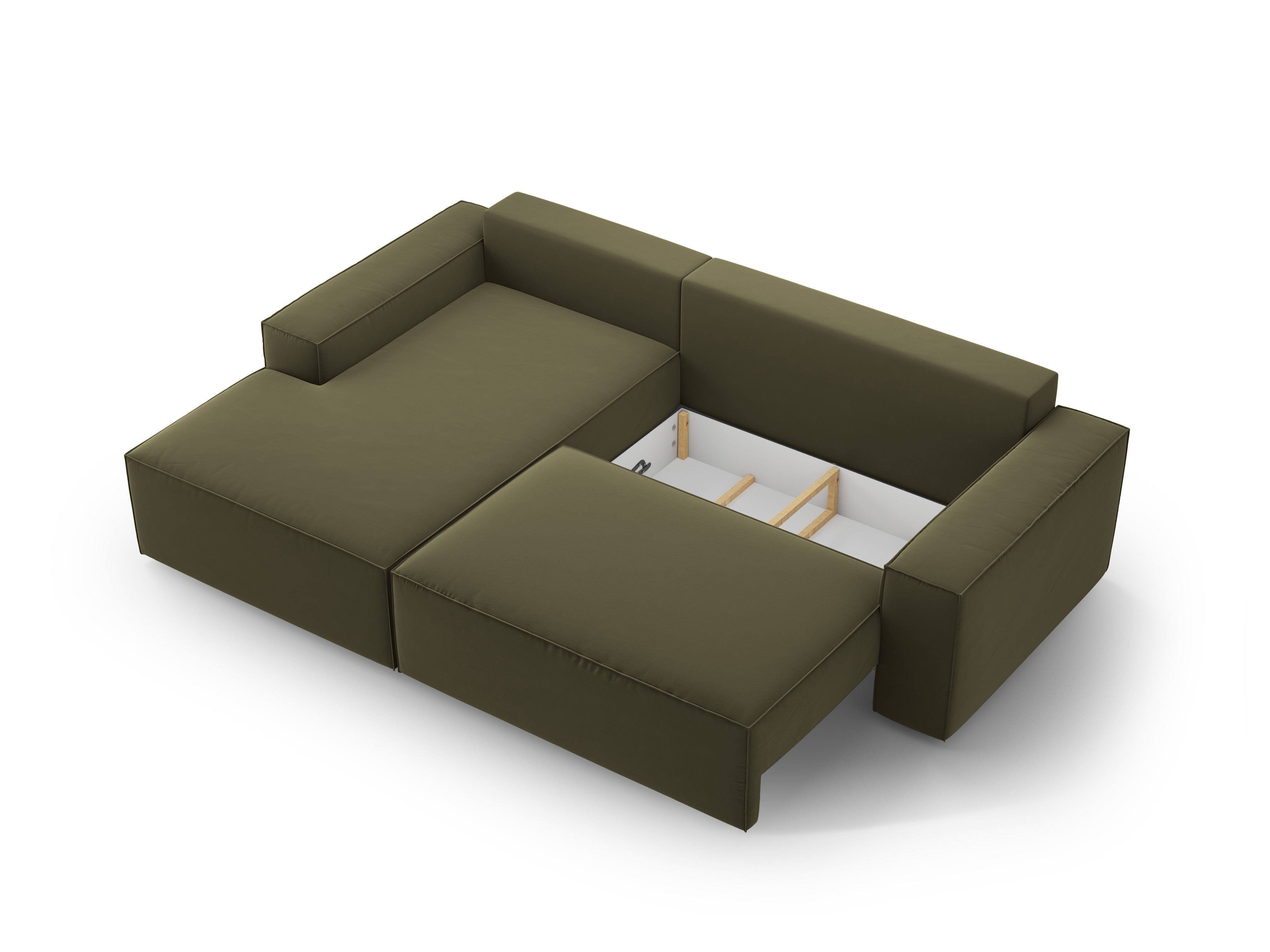 Samt-Ecksofa links mit Schlaffunktion JODIE grün
