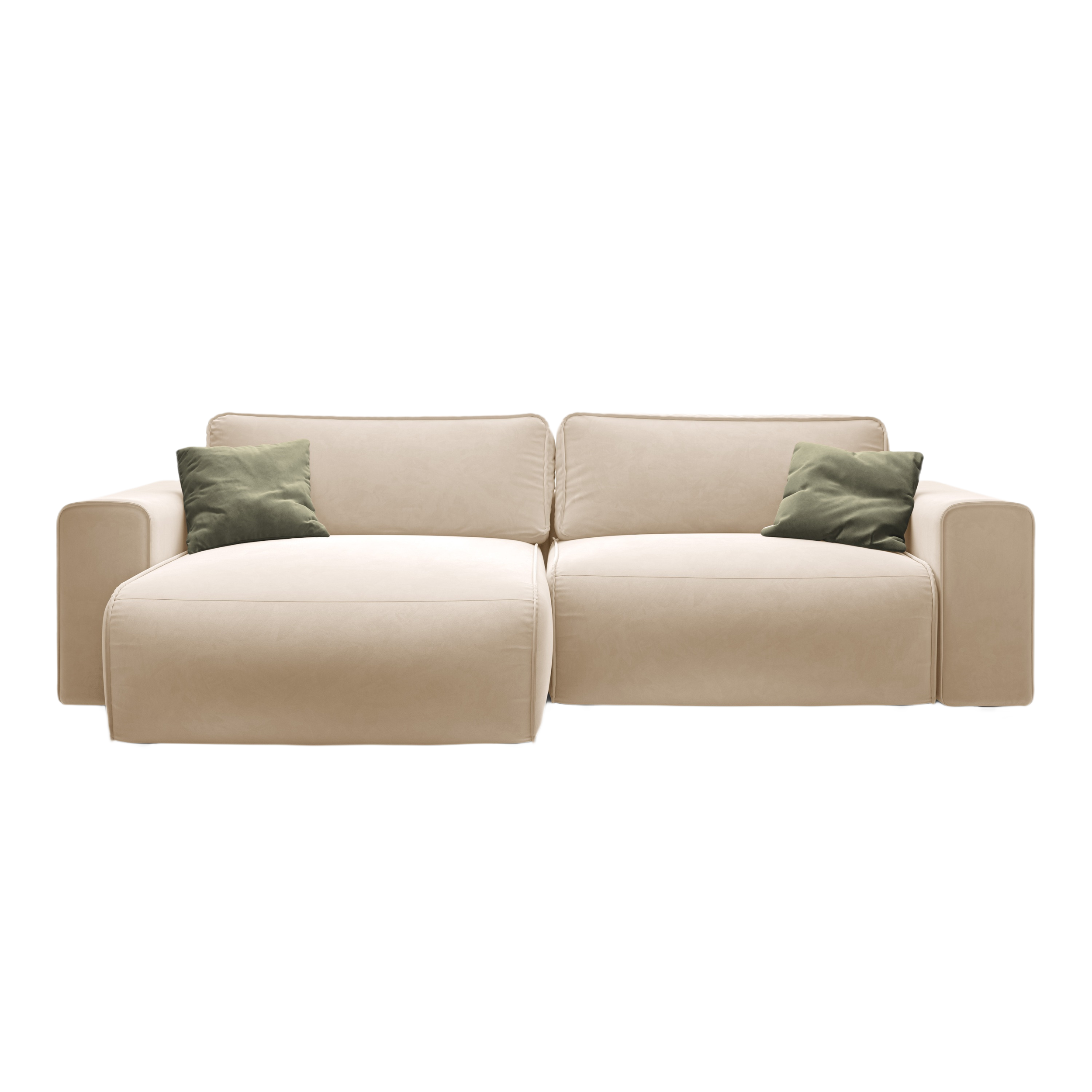 Left-facing velvet corner sofa for 3 people with sleeping function VICTOR beige