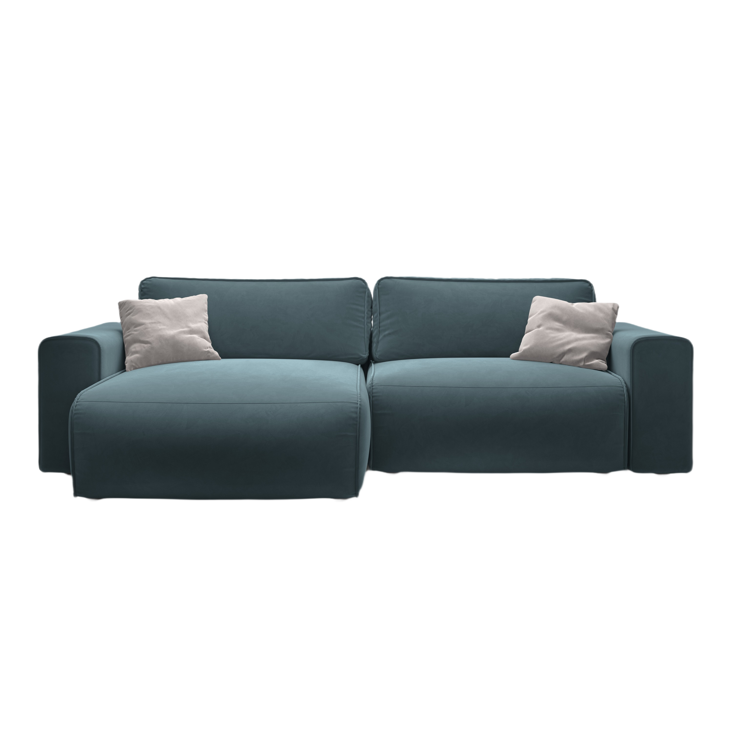 Left-facing velvet corner sofa for 3 people with sleeping function VICTOR blue