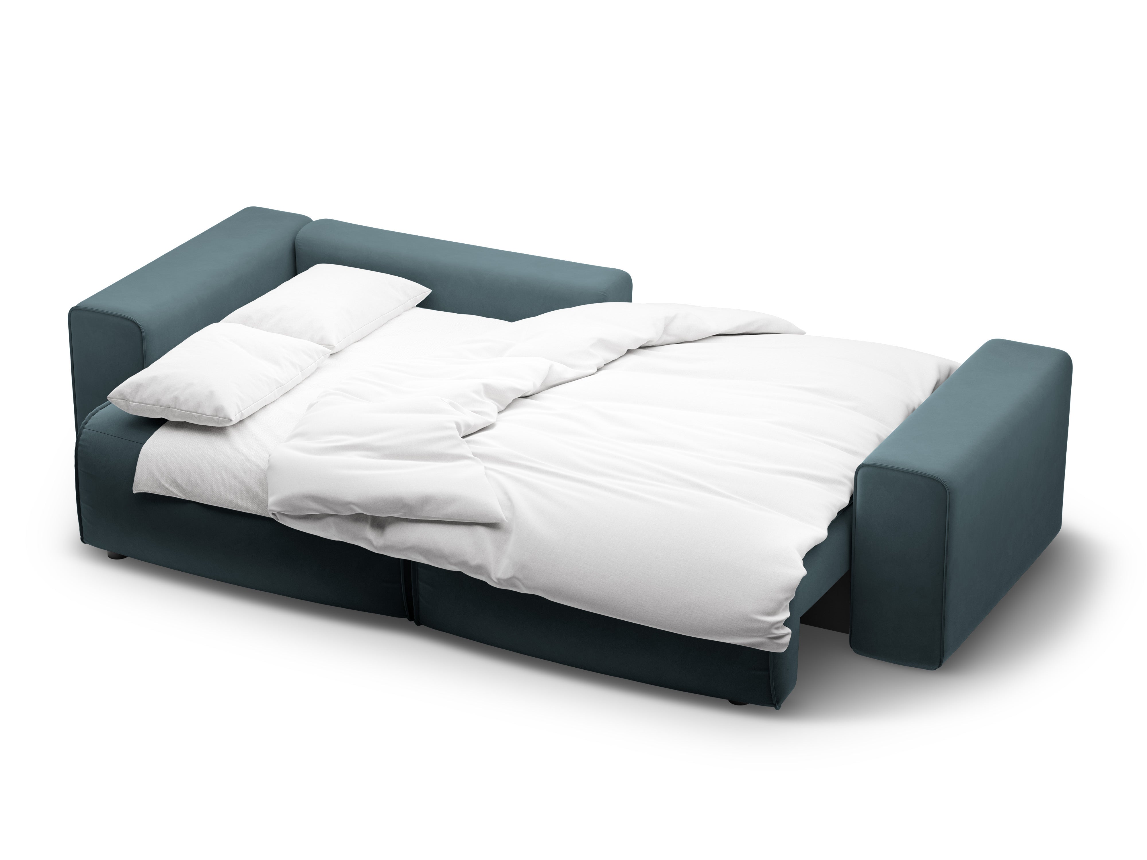 Left-facing velvet corner sofa for 3 people with sleeping function VICTOR blue