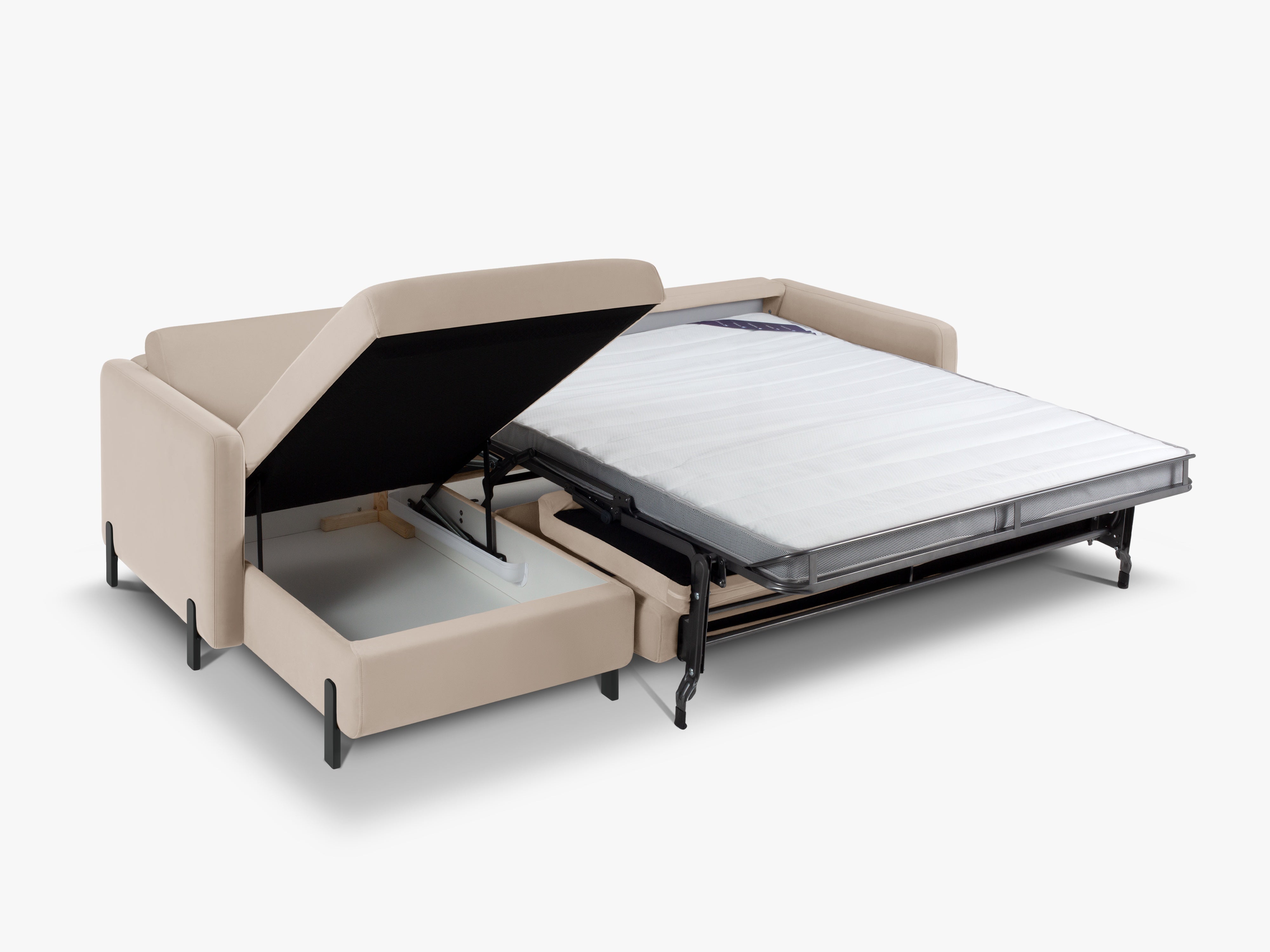 Samt linke Ecksofa mit Bettfunktion, "Gloria", 4 Sitze, Beige, 260x170x80
In Europa gemacht