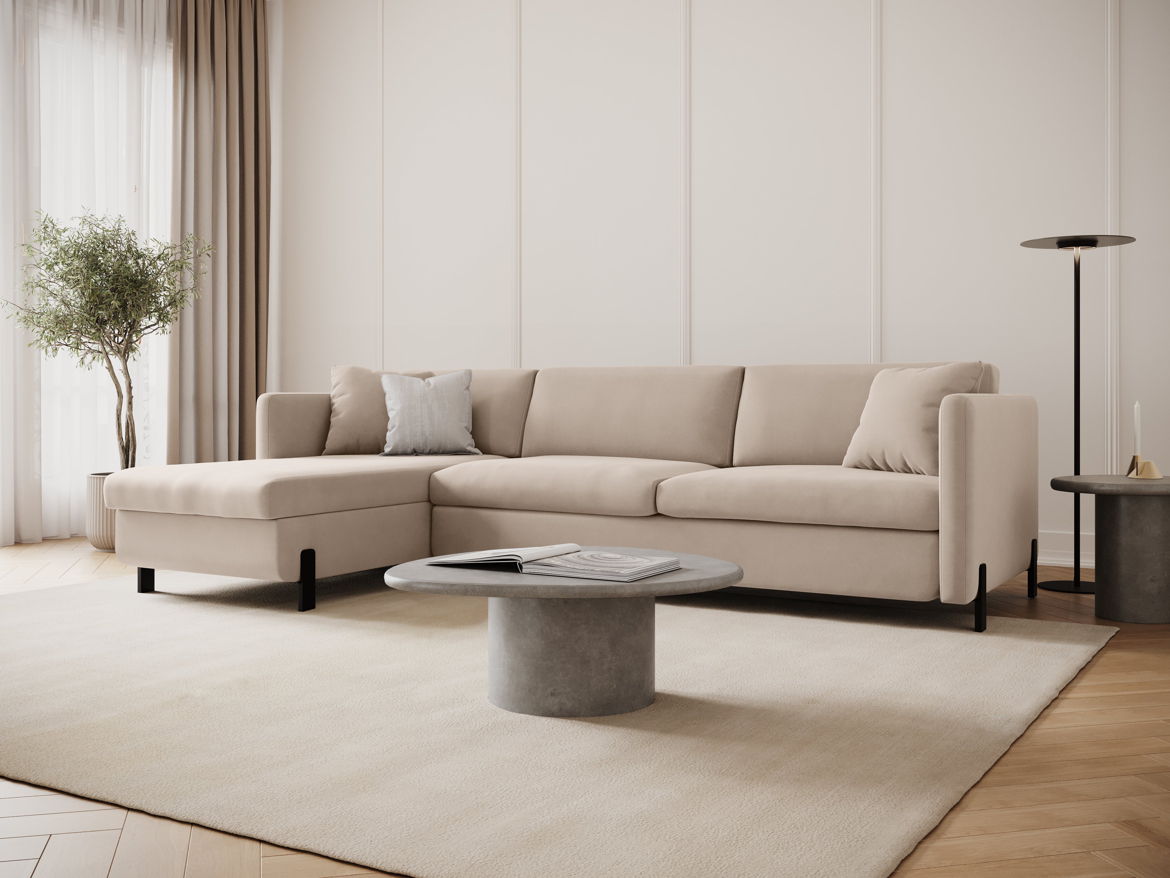 Samt linke Ecksofa mit Bettfunktion, "Gloria", 4 Sitze, Beige, 260x170x80
In Europa gemacht