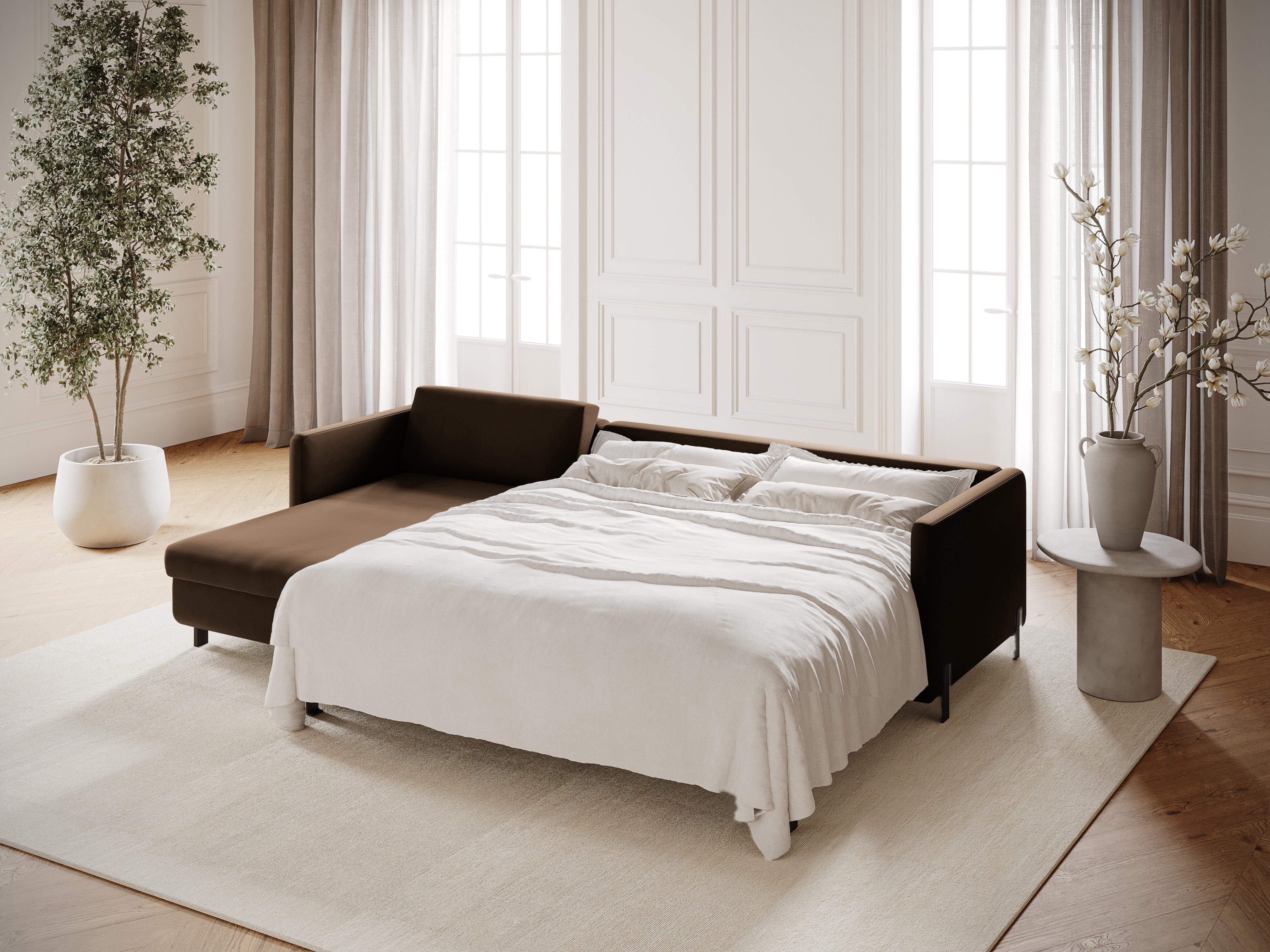 Velvet Linksecke Sofa mit Bettfunktion, "Gloria", 4 Sitze, Schokolade, 260x170x80
In Europa gemacht