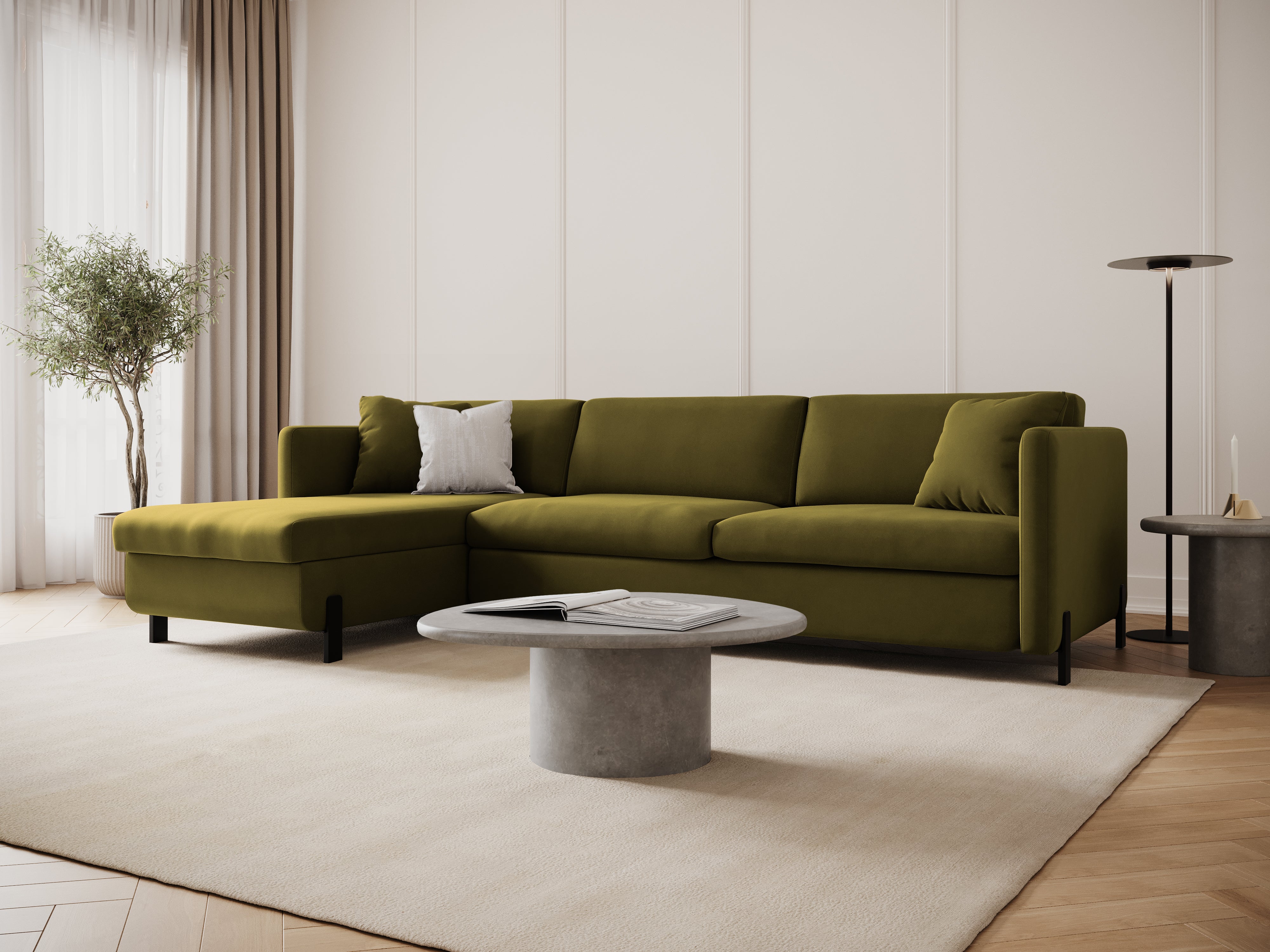 Velvet Linksecke Sofa mit Bettfunktion, "Gloria", 4 Sitze, Grün, 260x170x80
In Europa gemacht