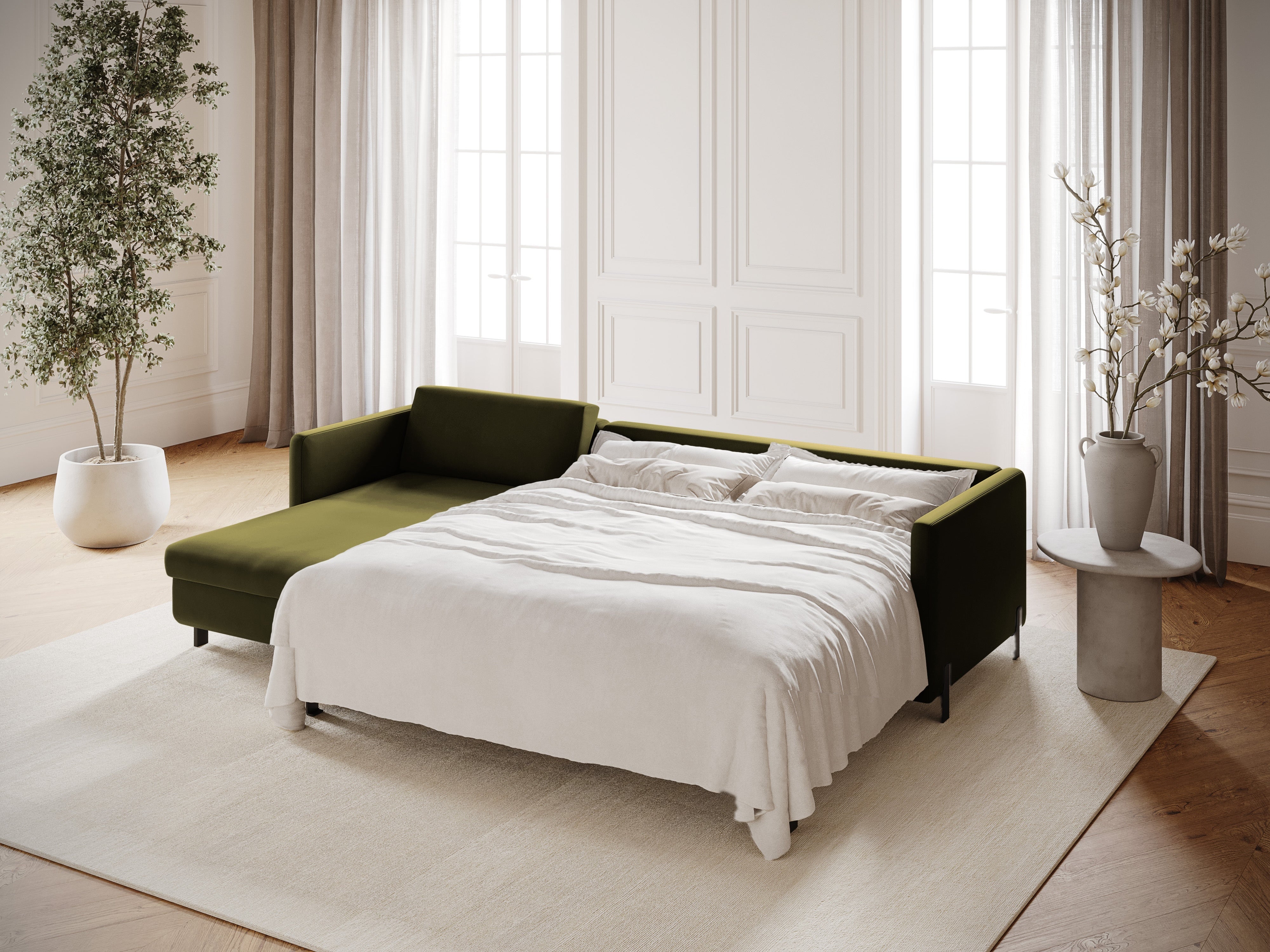 Velvet Linksecke Sofa mit Bettfunktion, "Gloria", 4 Sitze, Grün, 260x170x80
In Europa gemacht