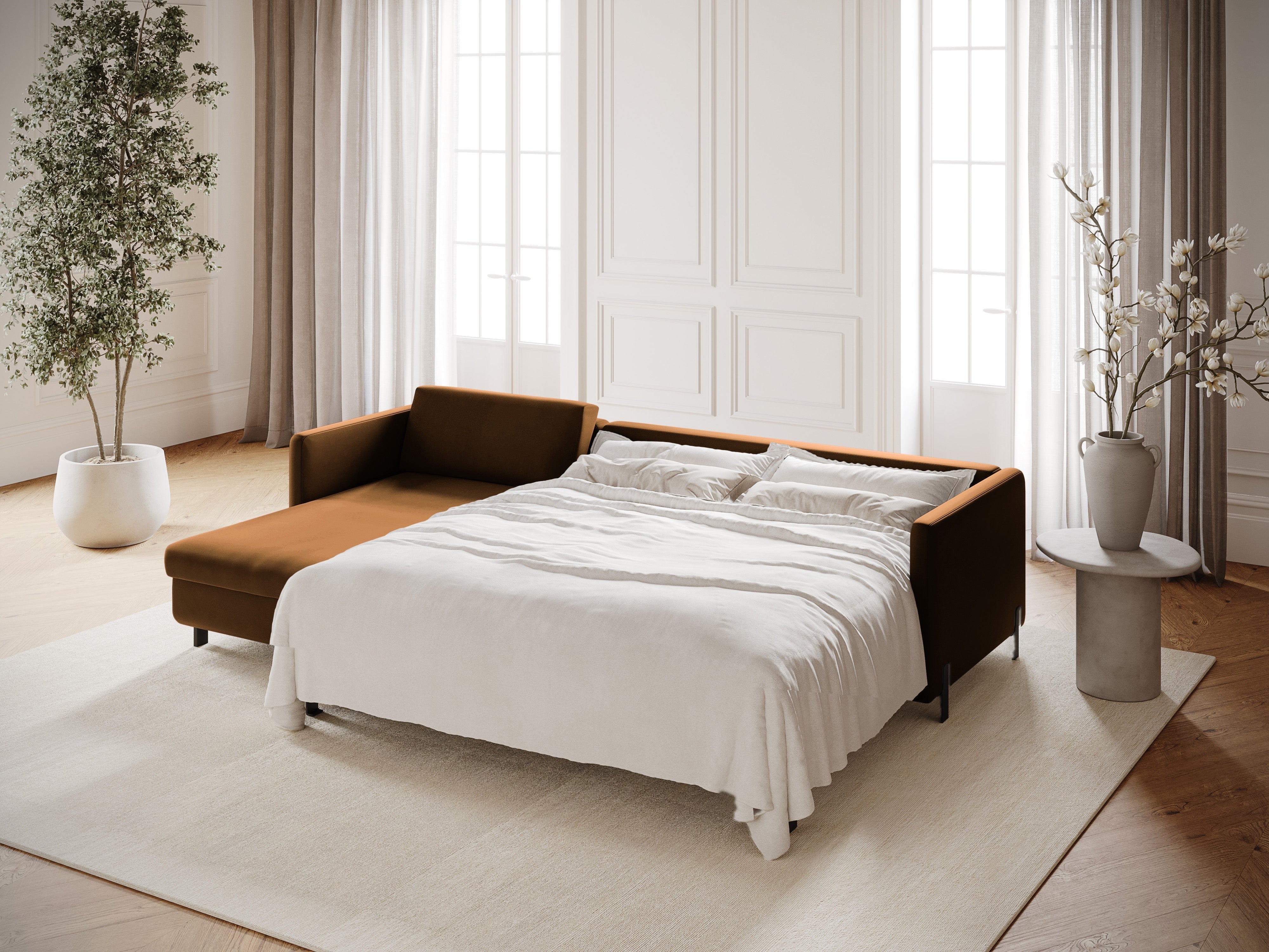 Velvet Linksecke Sofa mit Bettfunktion, "Gloria", 4 Sitze, braun, 260x170x80
In Europa gemacht