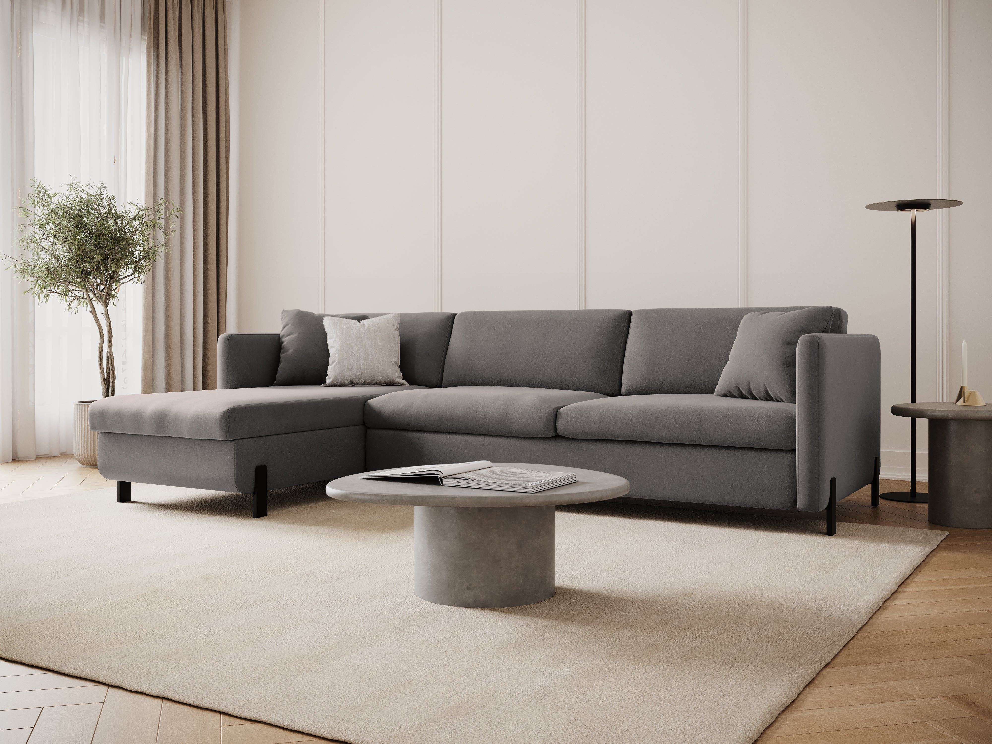 Velvet Linksecke Sofa mit Bettfunktion, "Gloria", 4 Sitze, Grau, 260x170x80
In Europa gemacht