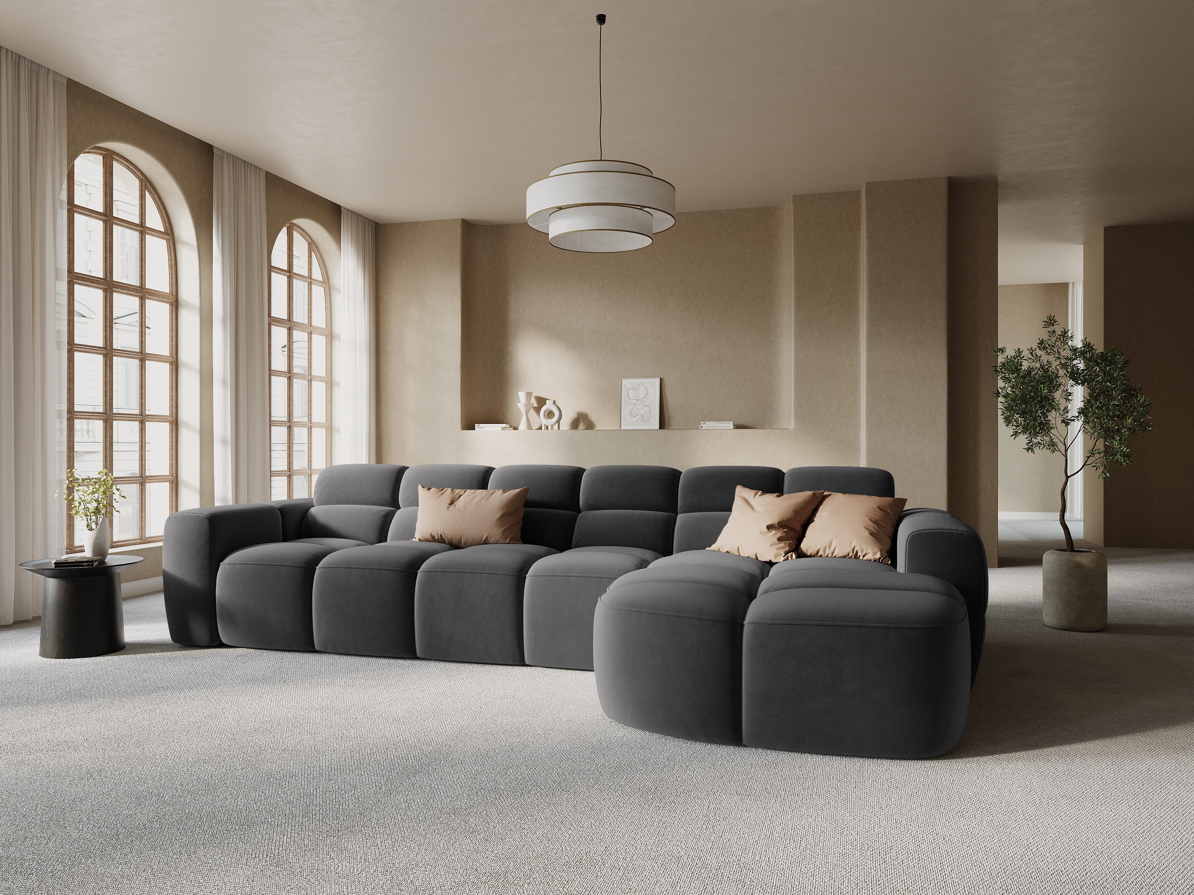 Right-facing corner sofa LISA dark gray chenille