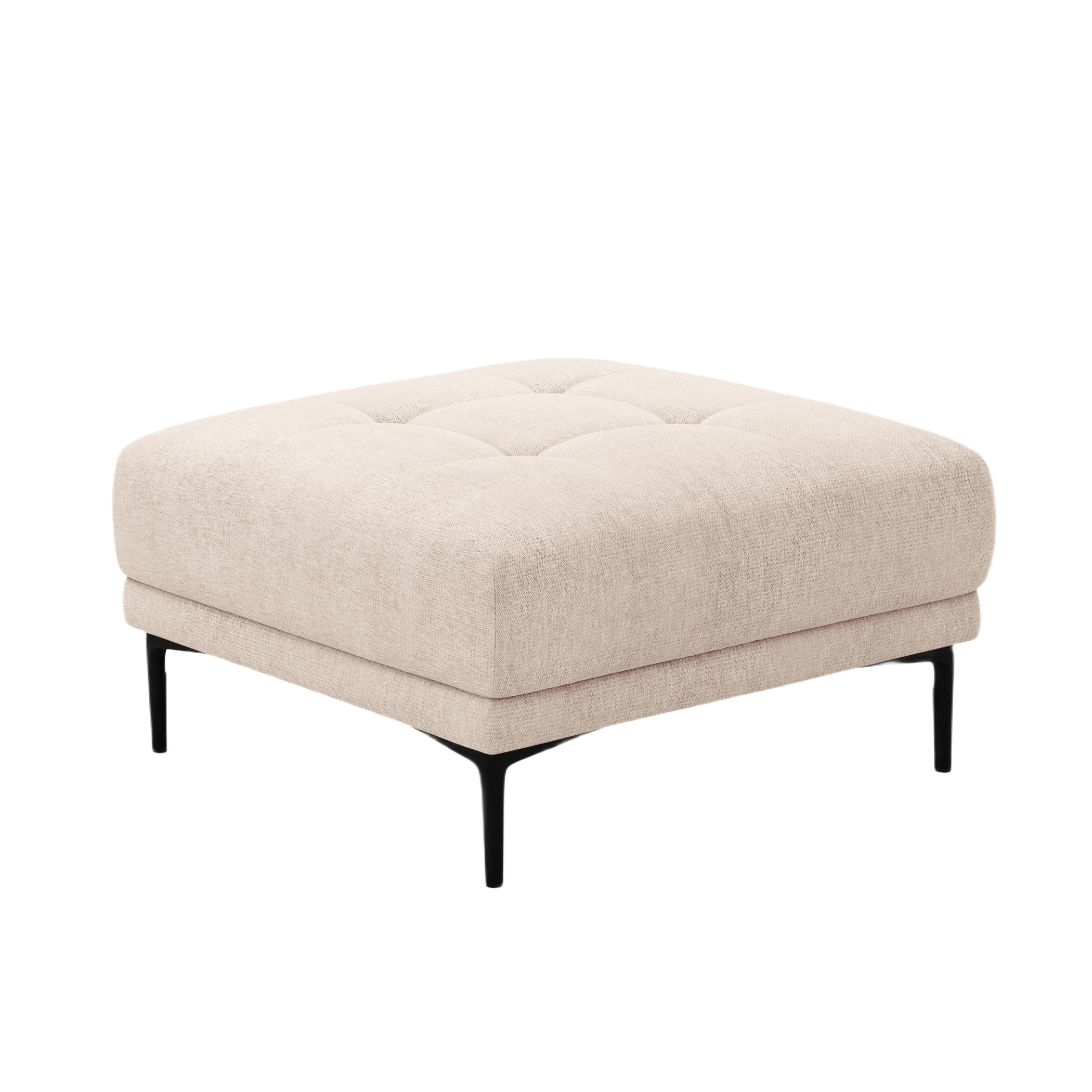 BEMY quadratischer Pouf aus sandfarbenem Chenille