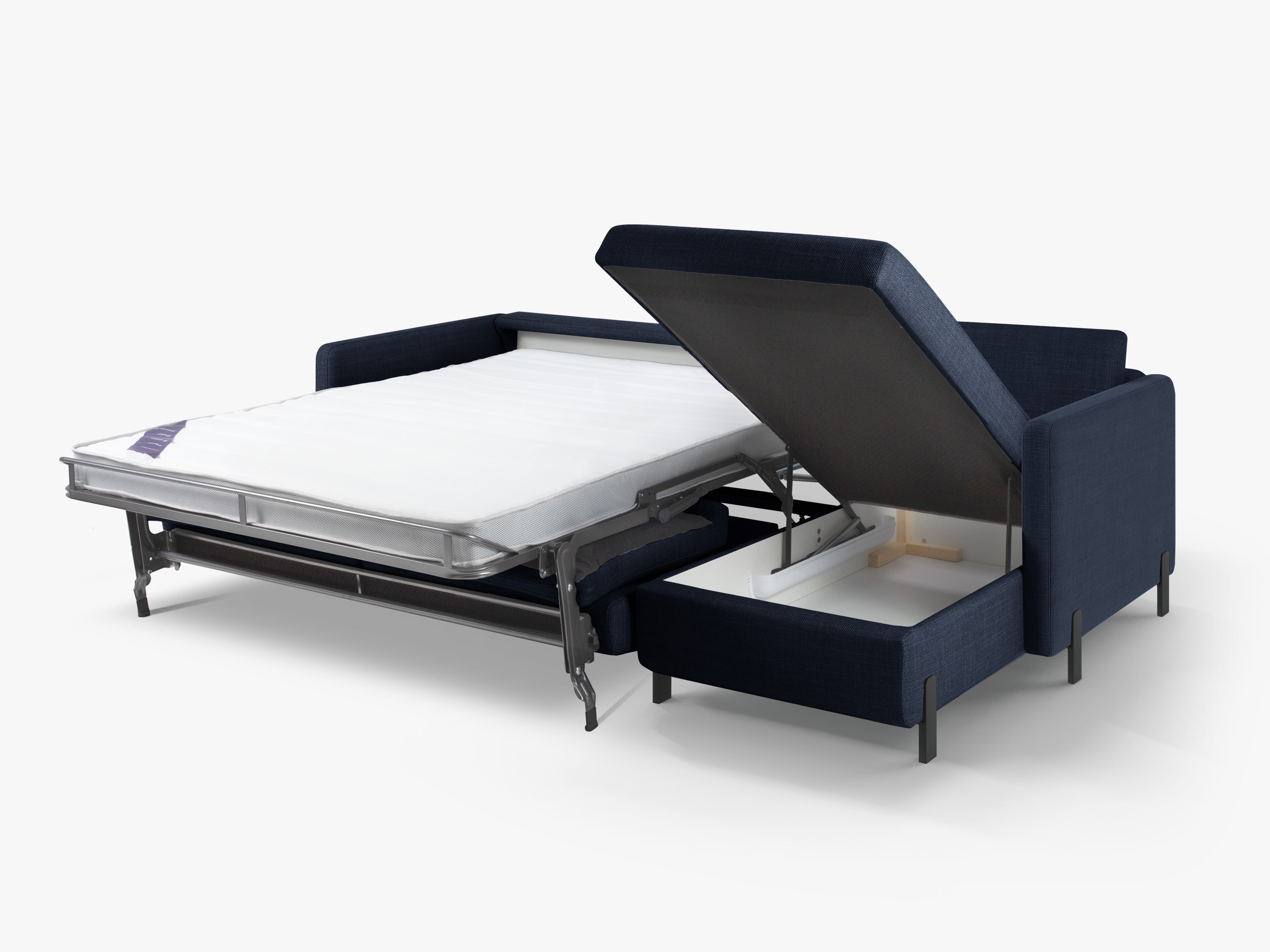 Rechte Ecksofa mit Bettfunktion und Box, "Gloria", 5 Sitze, Blau, 280x170x80
In Europa gemacht