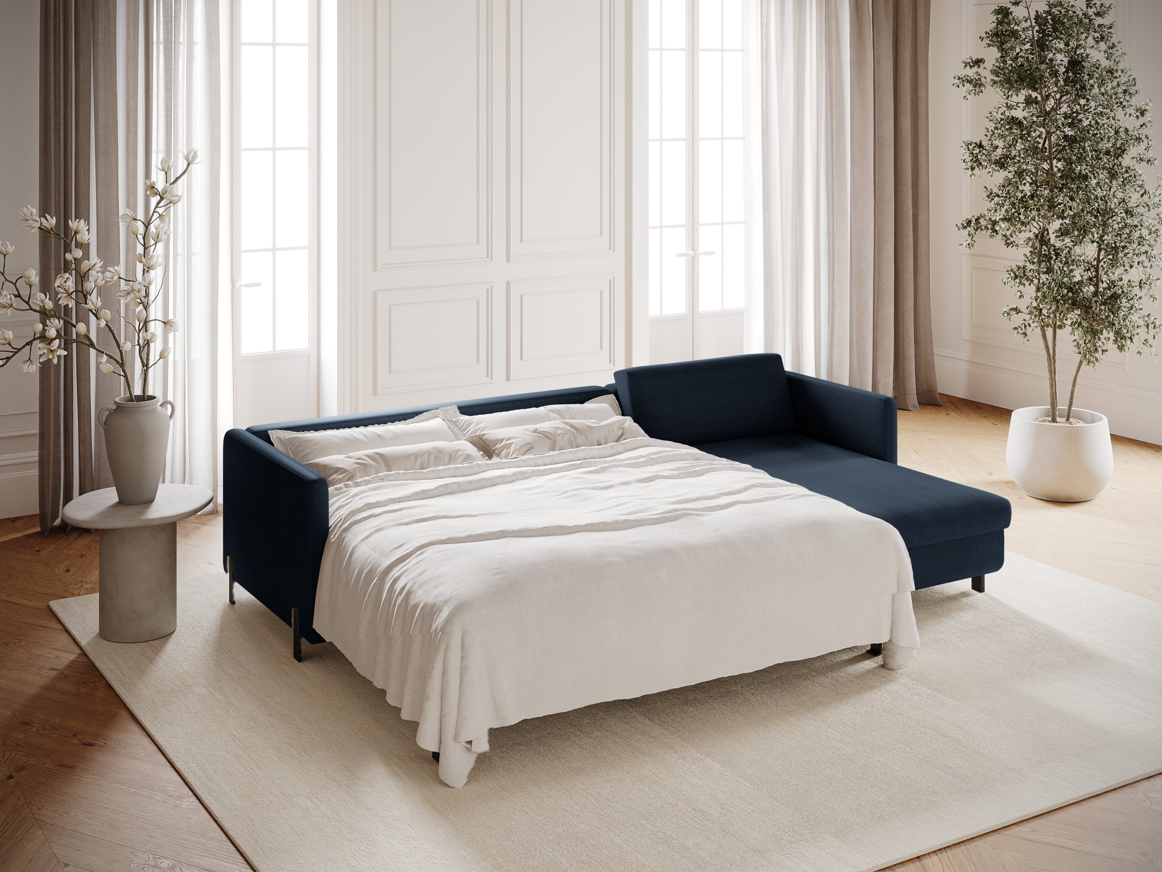 Rechte Ecksofa mit Bettfunktion und Box, "Gloria", 5 Sitze, Blau, 280x170x80
In Europa gemacht