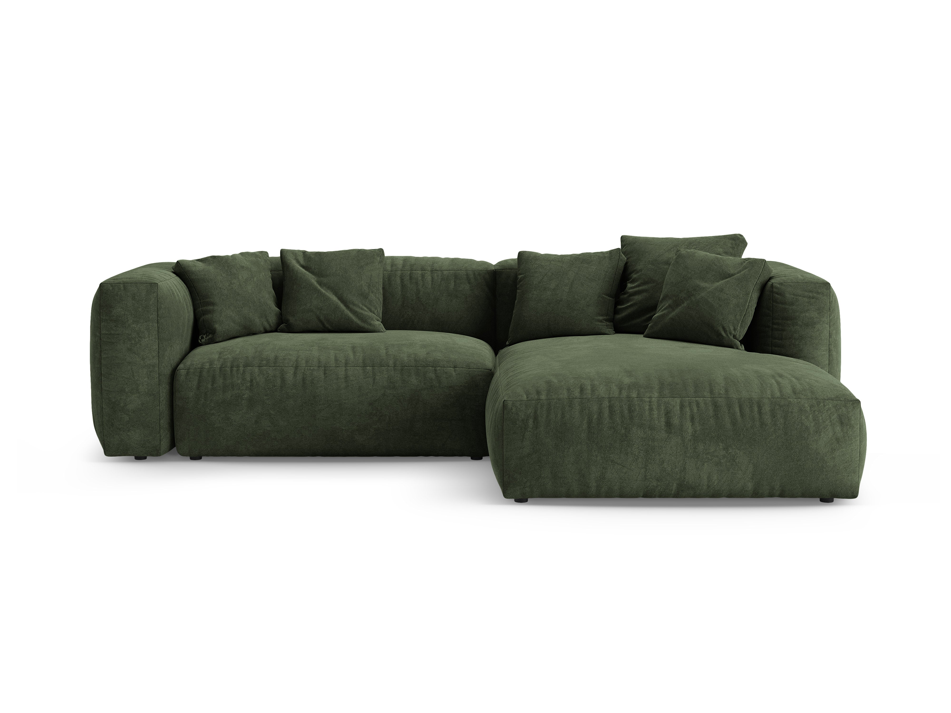 Narożnik aksamitny prawostronny z funkcją spania MARTINA zielony